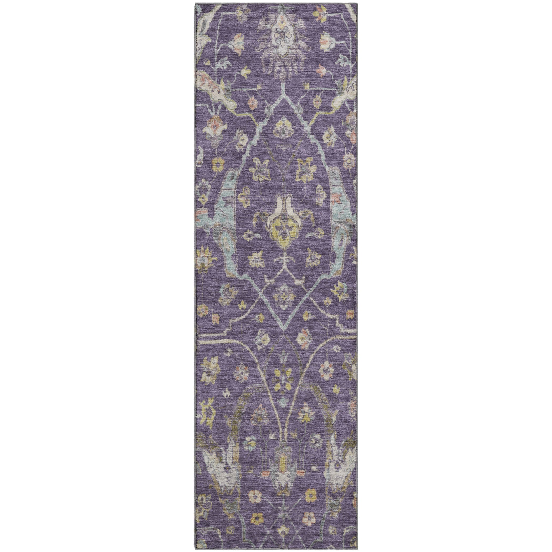 Budapest Machine Washable Traditional Eggplant Purple Rug 2'3" x 7'6" #shape_Runner