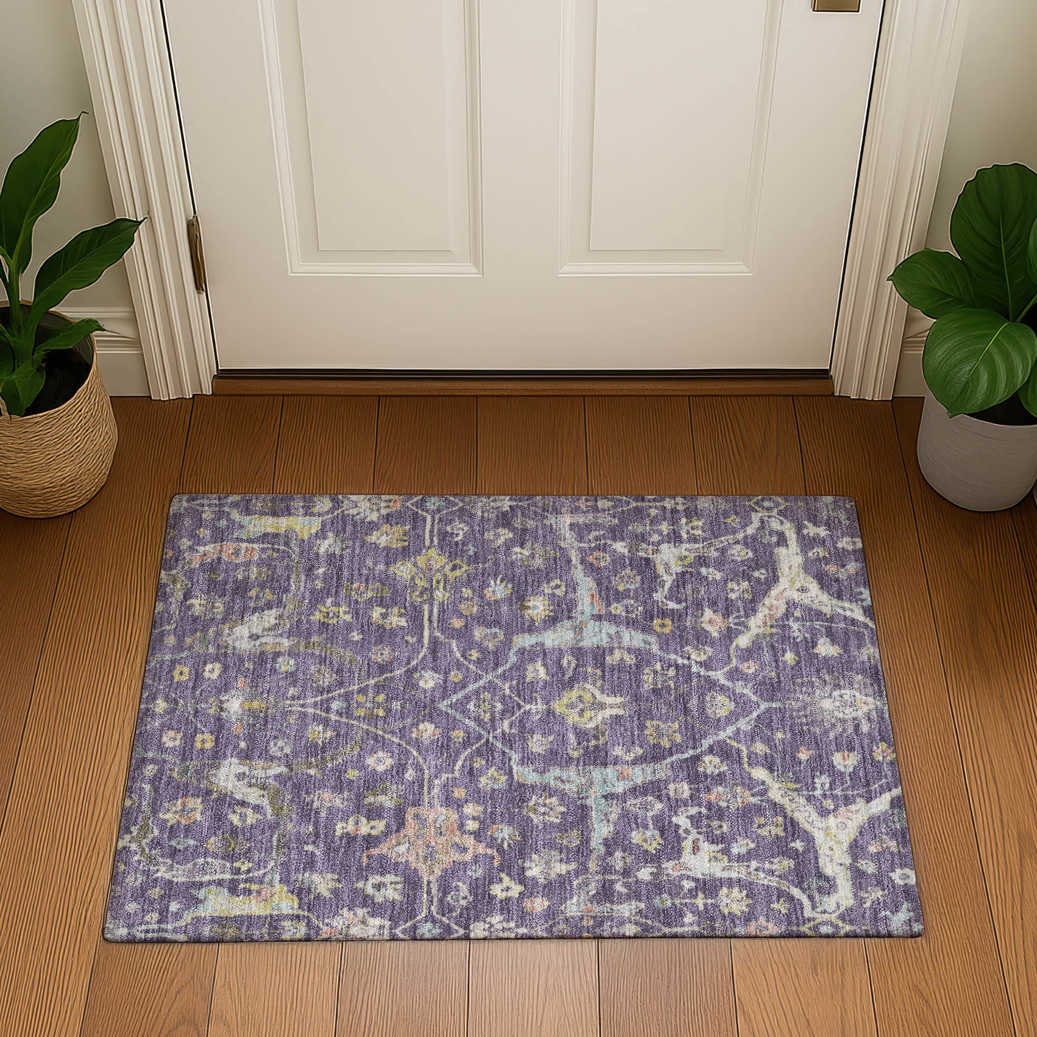 Budapest Machine Washable Traditional Eggplant Purple Rug 1'8" x 2'6" #shape_Rectangle