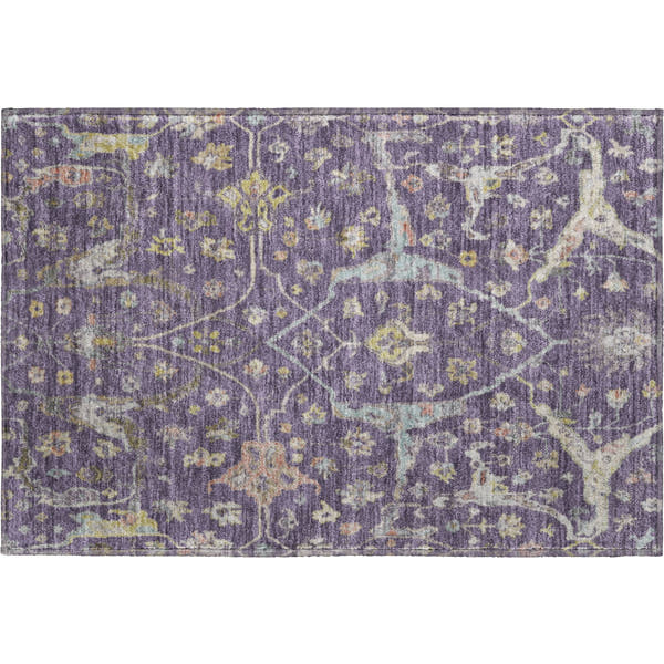 Budapest Machine Washable Traditional Eggplant Purple Rug 1'8" x 2'6"