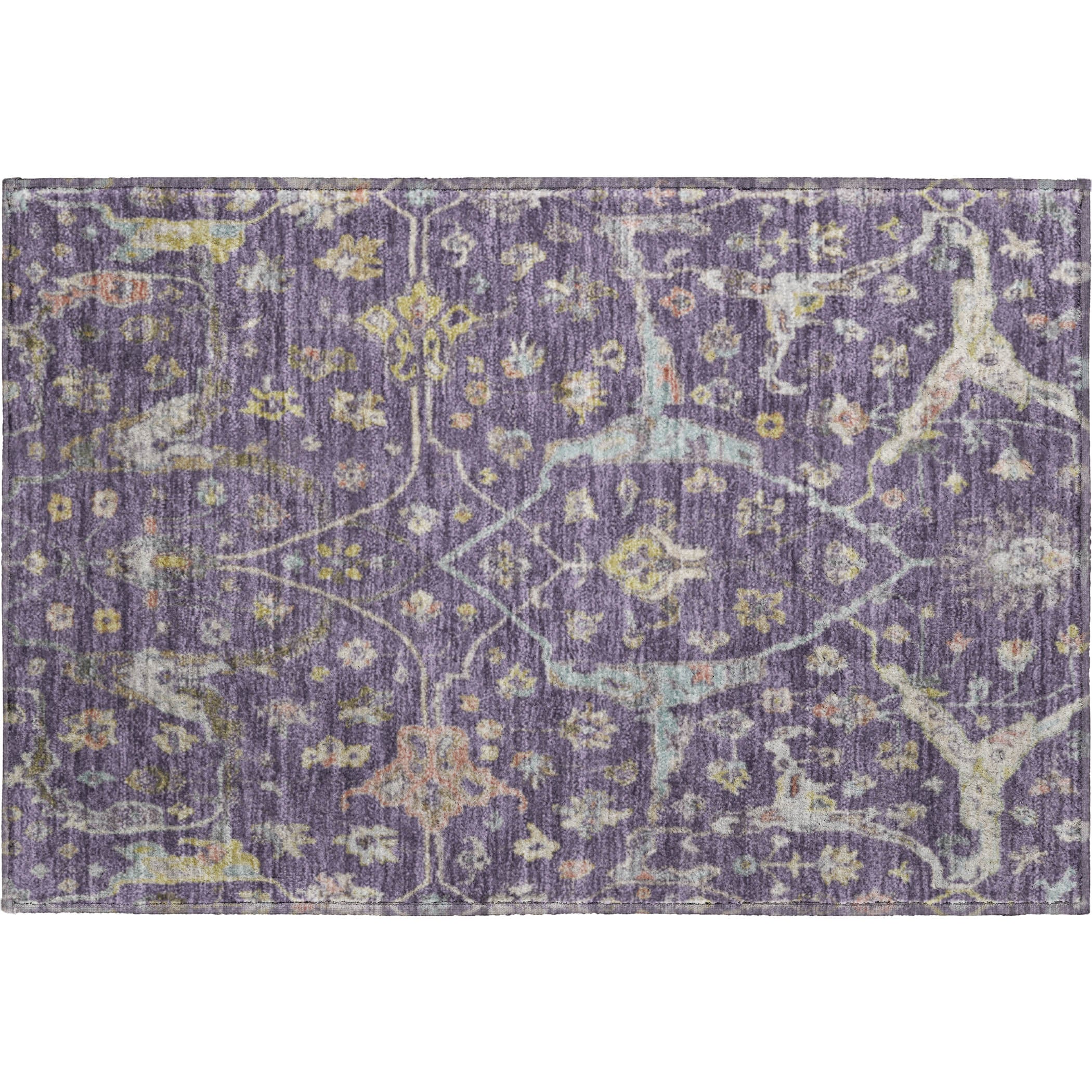 Budapest Machine Washable Traditional Eggplant Purple Rug 1'8" x 2'6" #shape_Rectangle