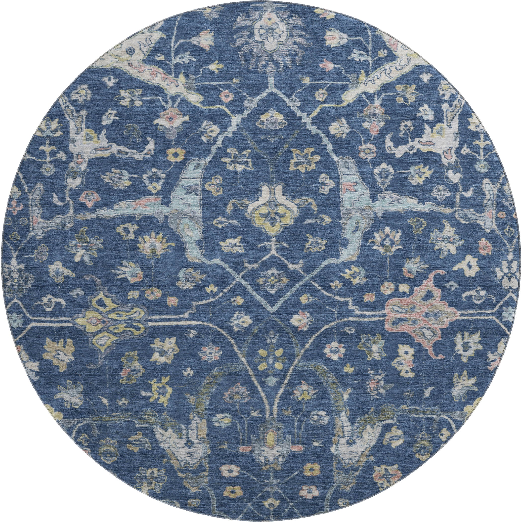 Budapest Machine Washable Traditional Navy Blue Rug 8' x 8' #shape_Round