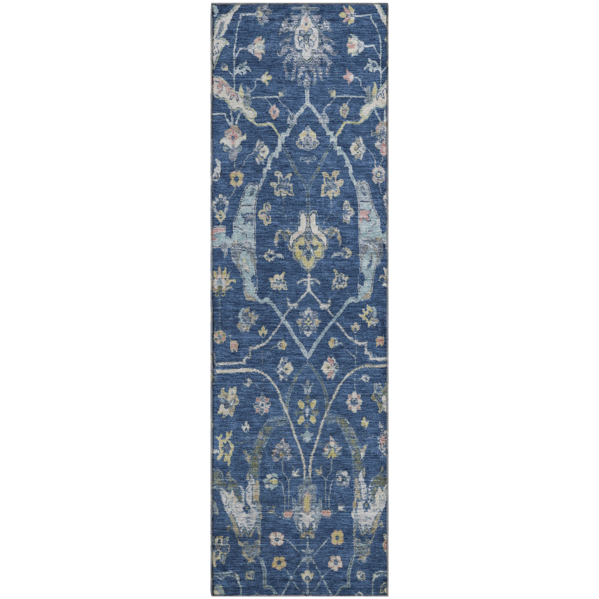 Budapest Machine Washable Traditional Navy Blue Rug 2'3" x 7'6" #shape_Runner