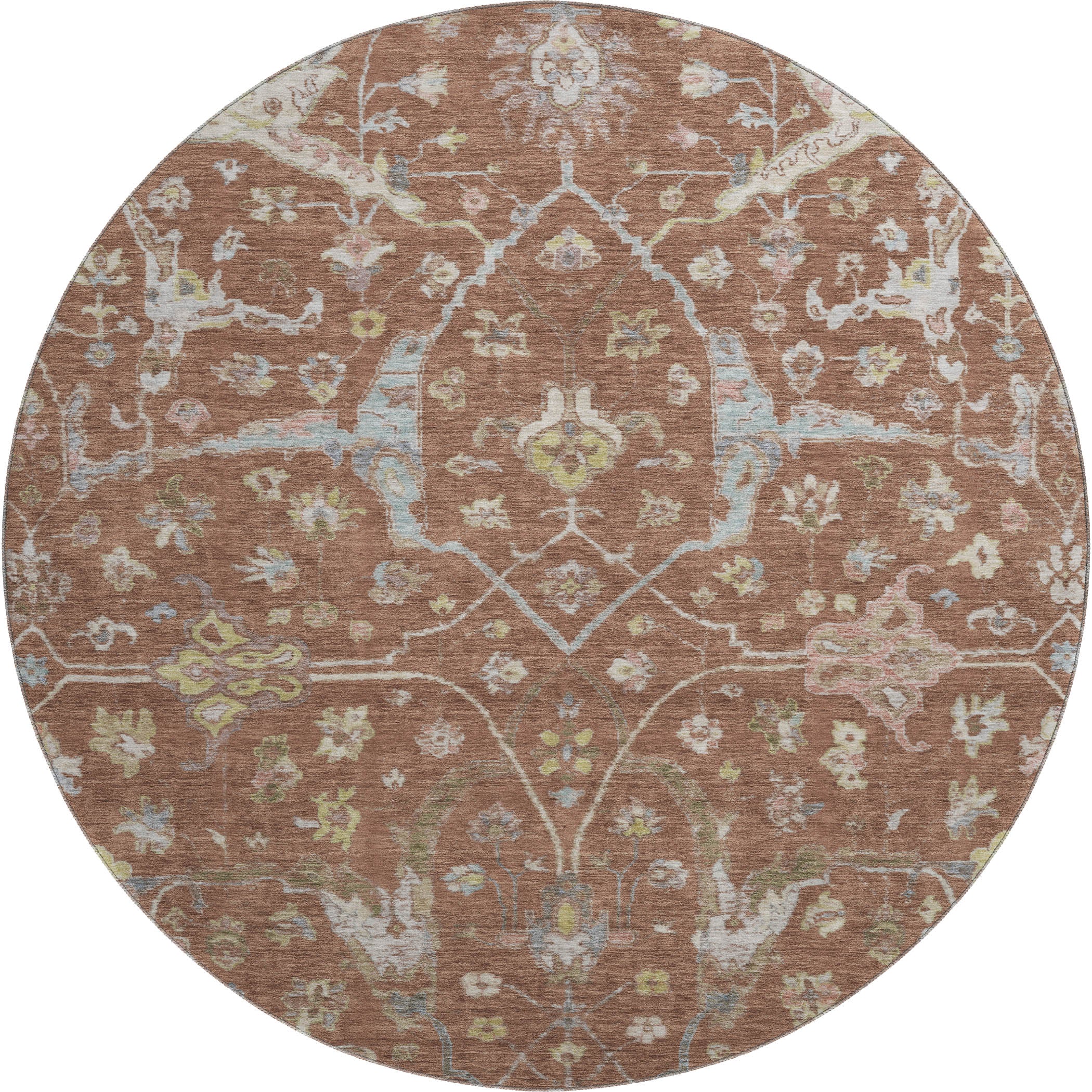 Budapest Machine Washable Traditional Paprika Orange Rug 8' x 8' #shape_Round