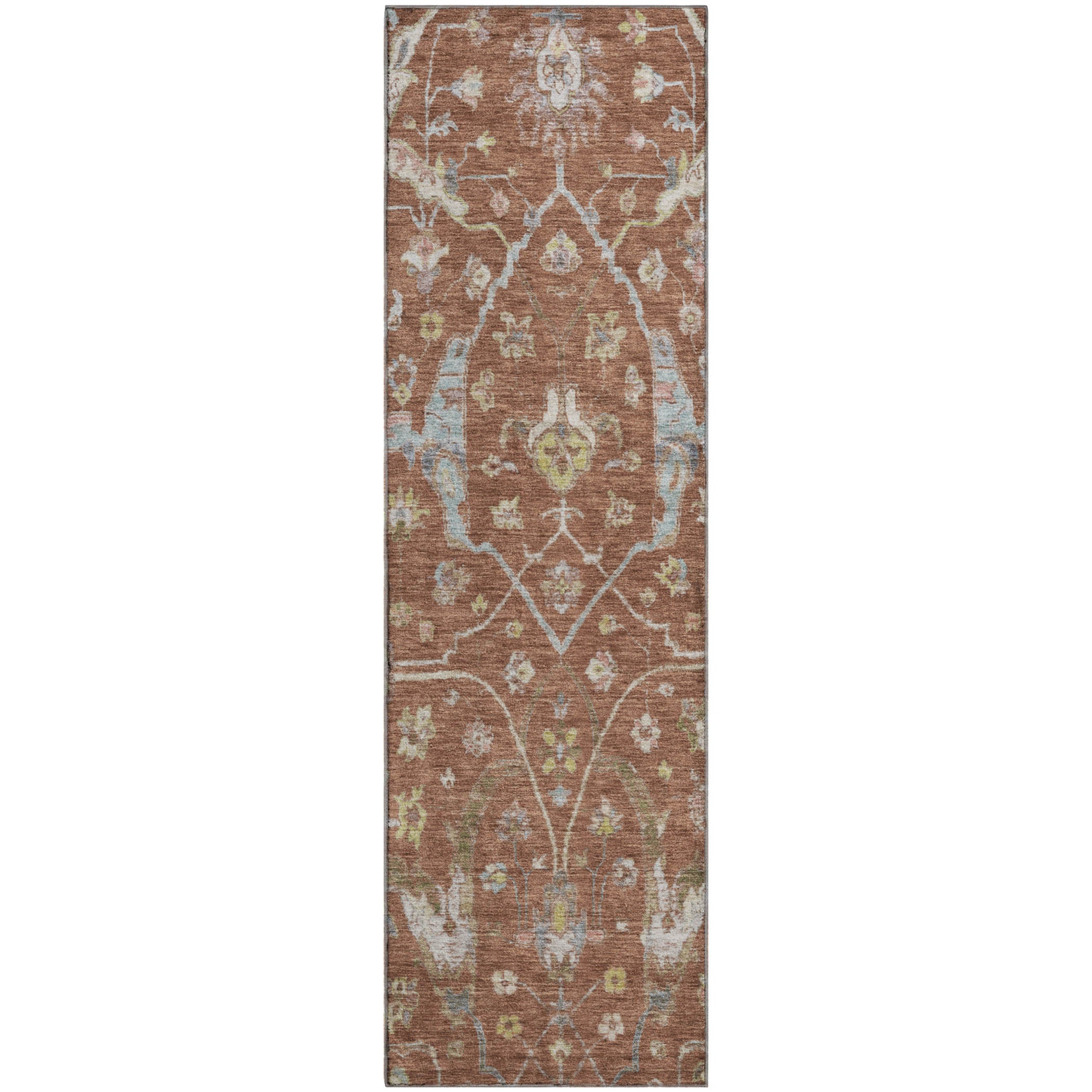Budapest Machine Washable Traditional Paprika Orange Rug 2'3" x 7'6" #shape_Runner
