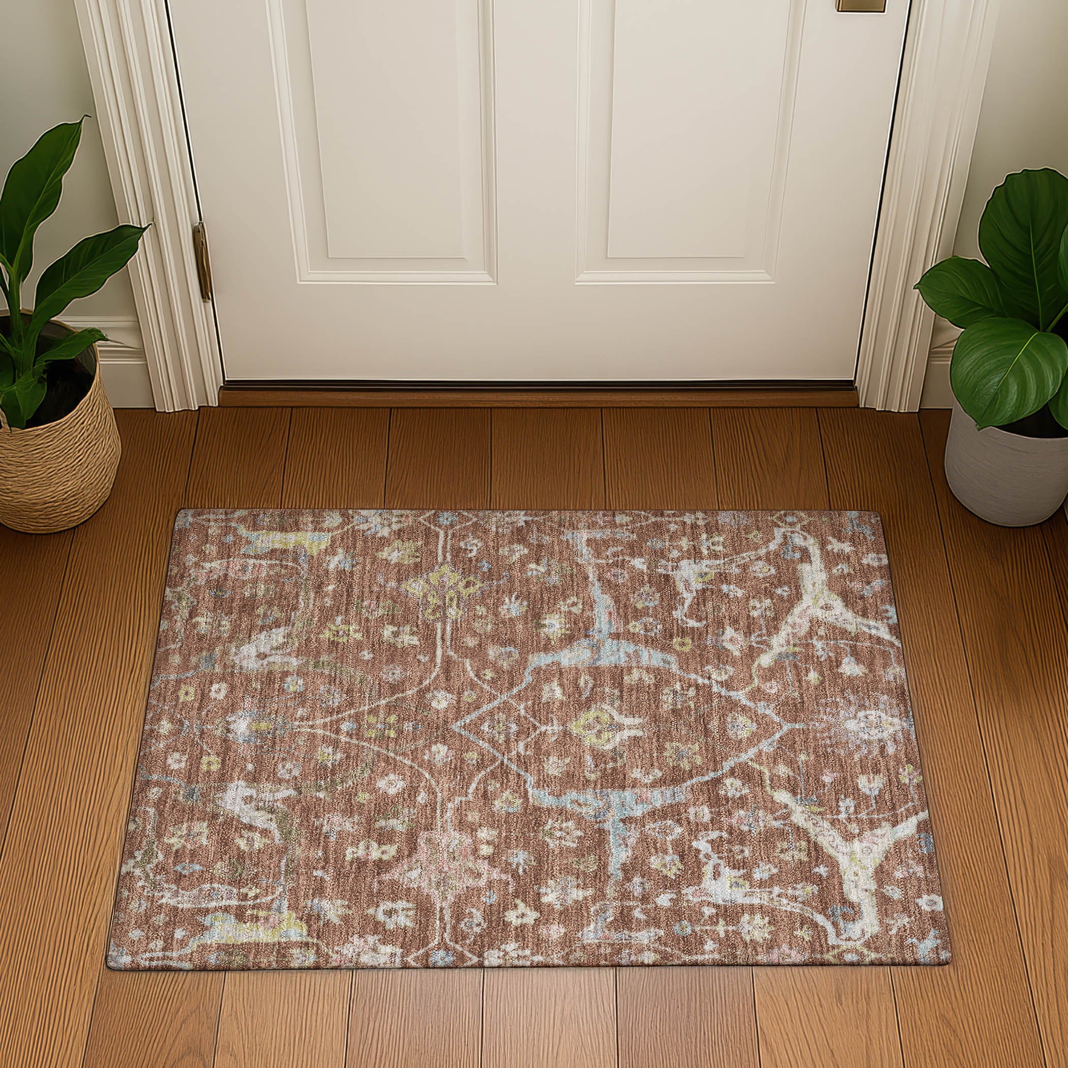Budapest Machine Washable Traditional Paprika Orange Rug 1'8" x 2'6" #shape_Rectangle