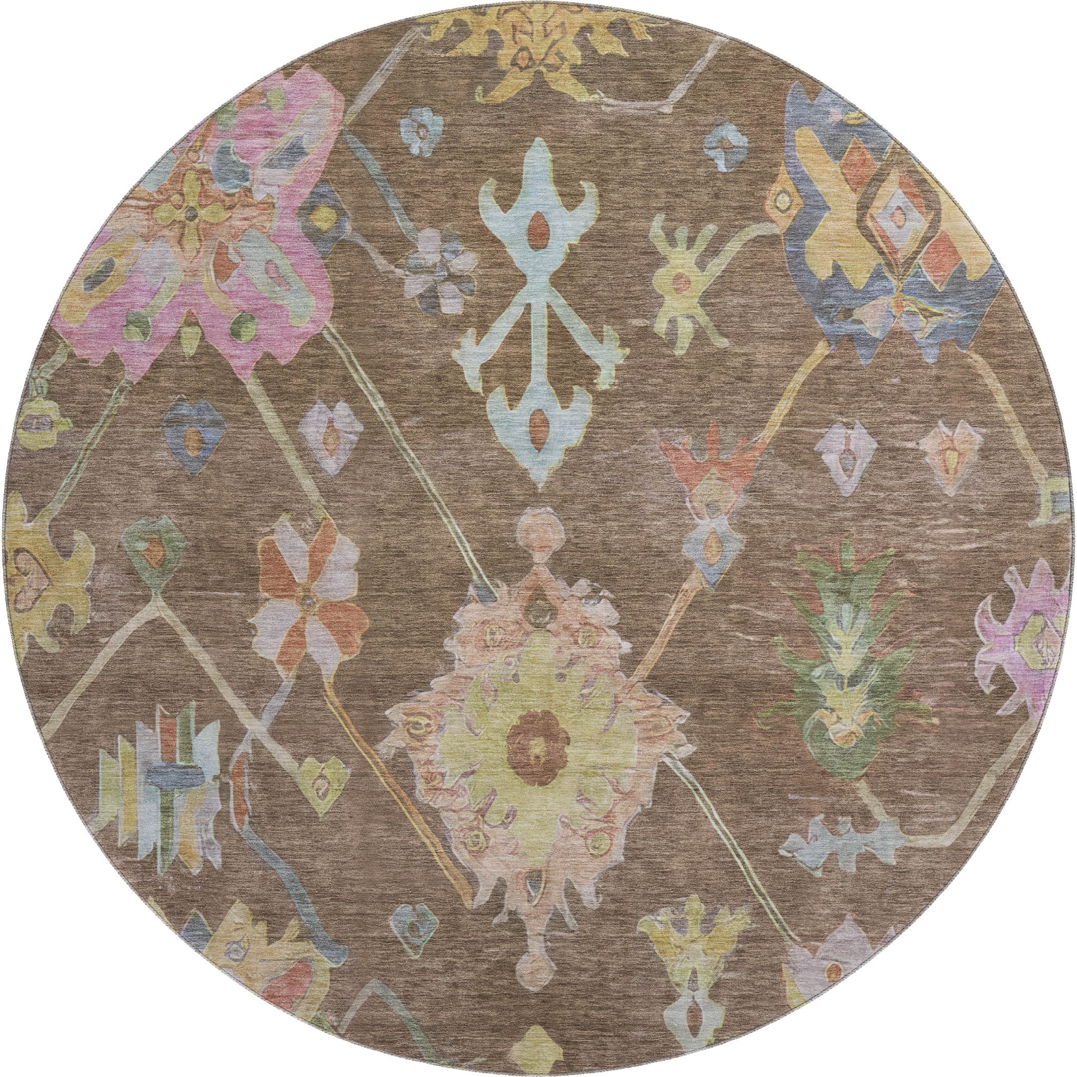 Seville Machine Washable Traditional Brown Rug 8' x 8' #shape_Round