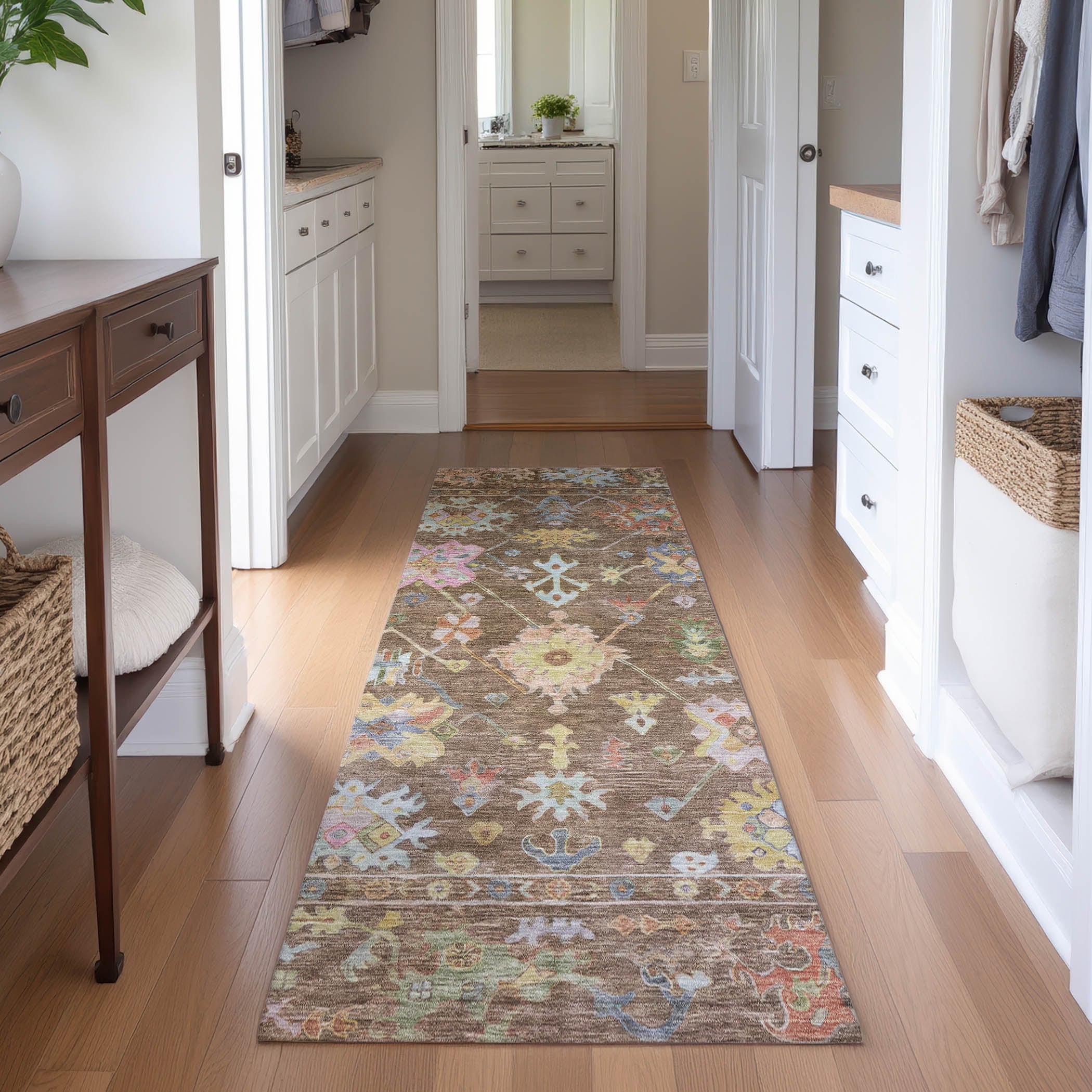 Seville Machine Washable Traditional Brown Rug 2'3" x 7'6" #shape_Runner