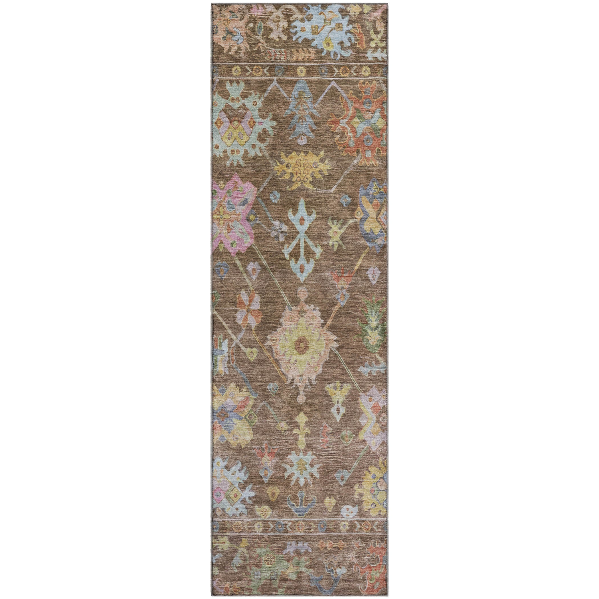 Seville Machine Washable Traditional Brown Rug 2'3" x 7'6" #shape_Runner