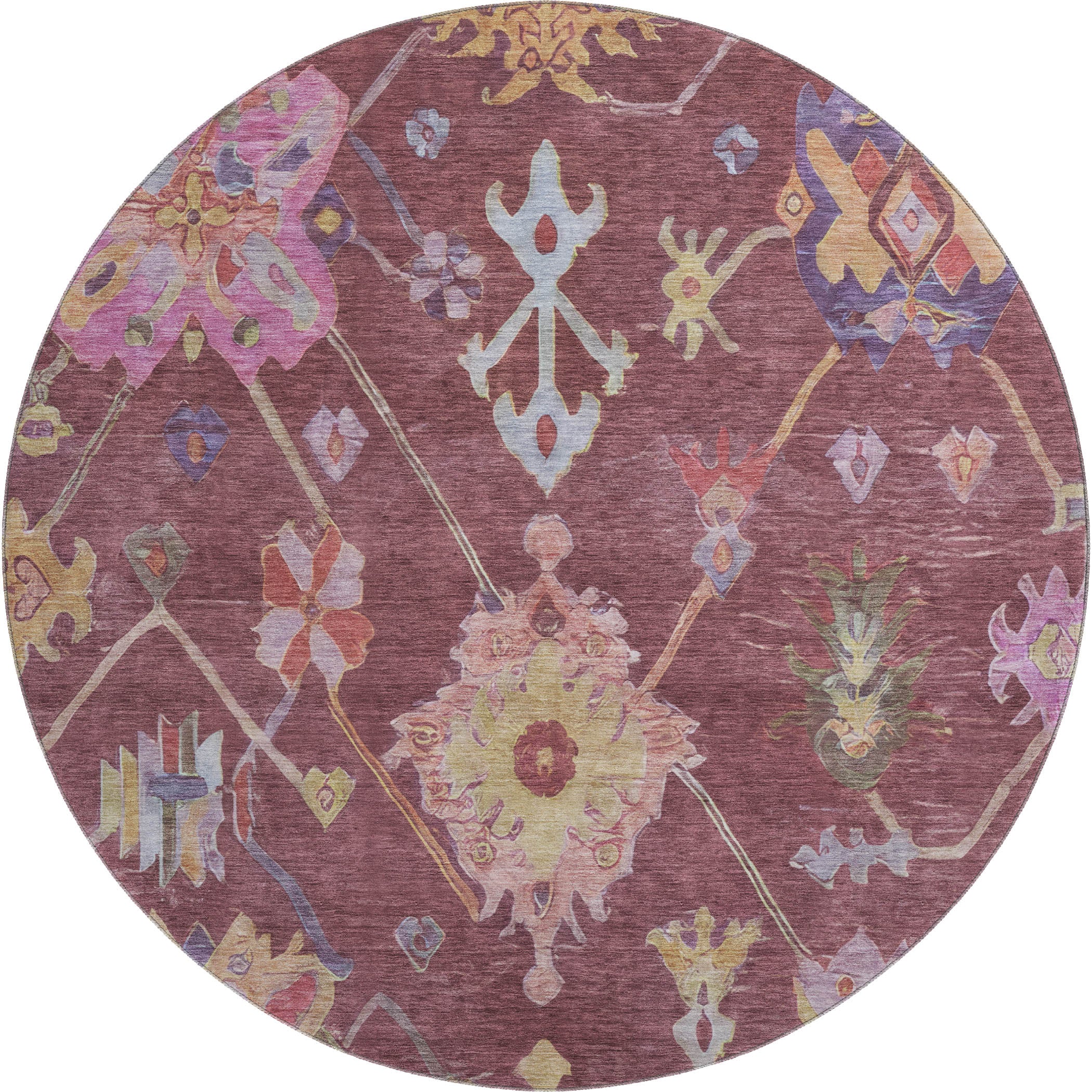 Seville Machine Washable Traditional Burgundy Red Rug 8' x 8' #shape_Round