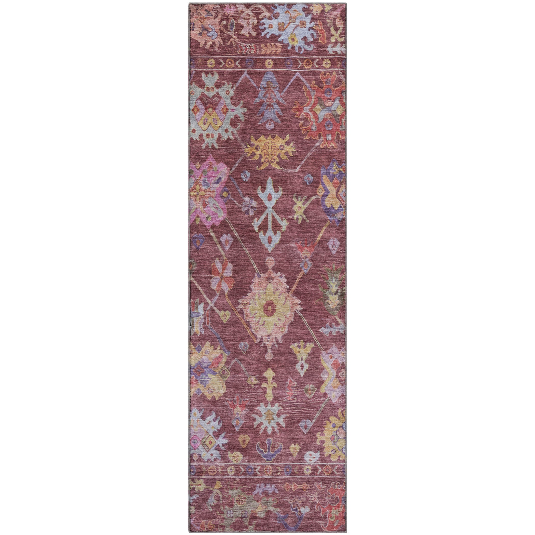 Seville Machine Washable Traditional Burgundy Red Rug 2'3" x 7'6" #shape_Runner