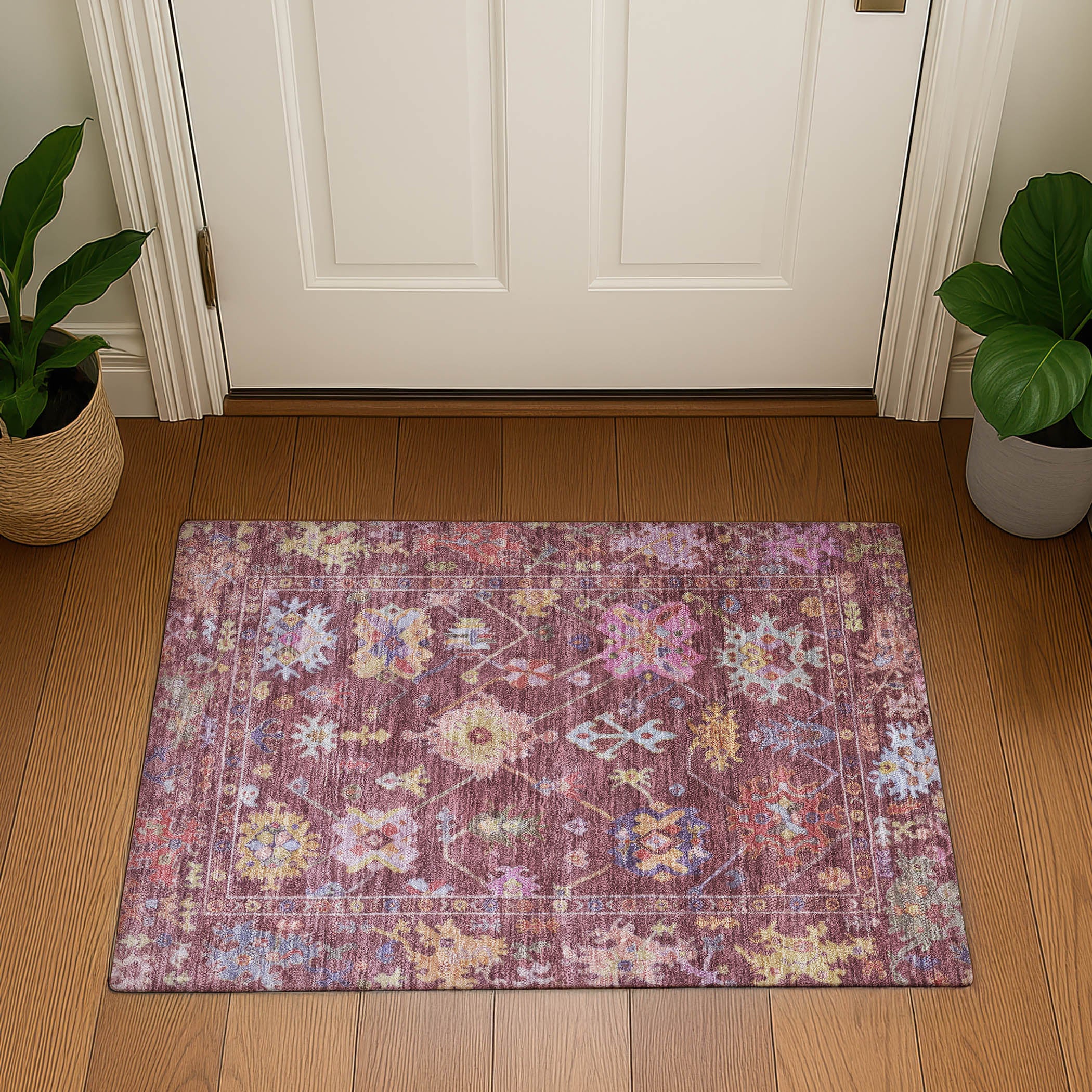 Seville Machine Washable Traditional Burgundy Red Rug 1'8" x 2'6" #shape_Rectangle