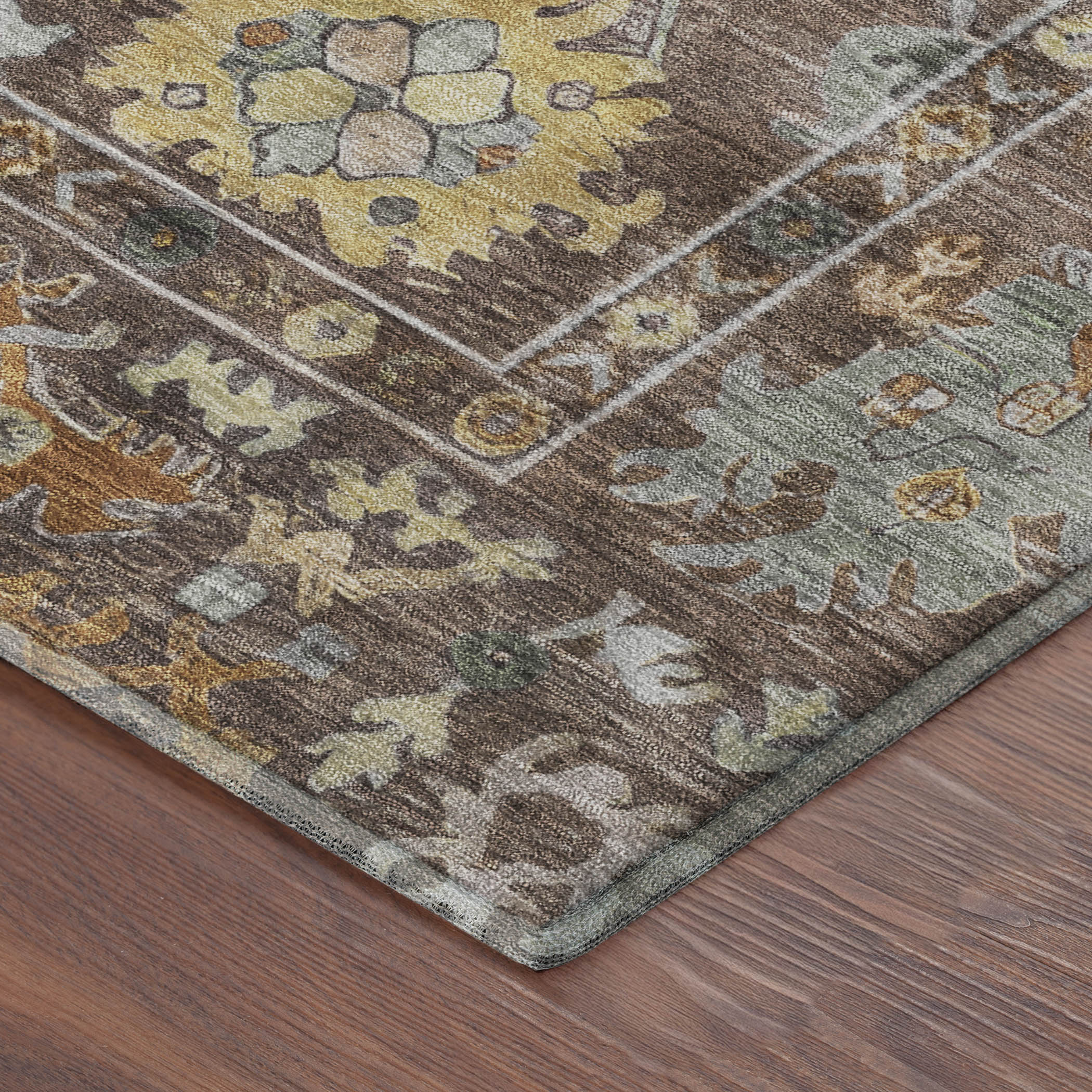 Seville Machine Washable Traditional Chocolate Brown Rug 1'8" x 2'6" #shape_Rectangle