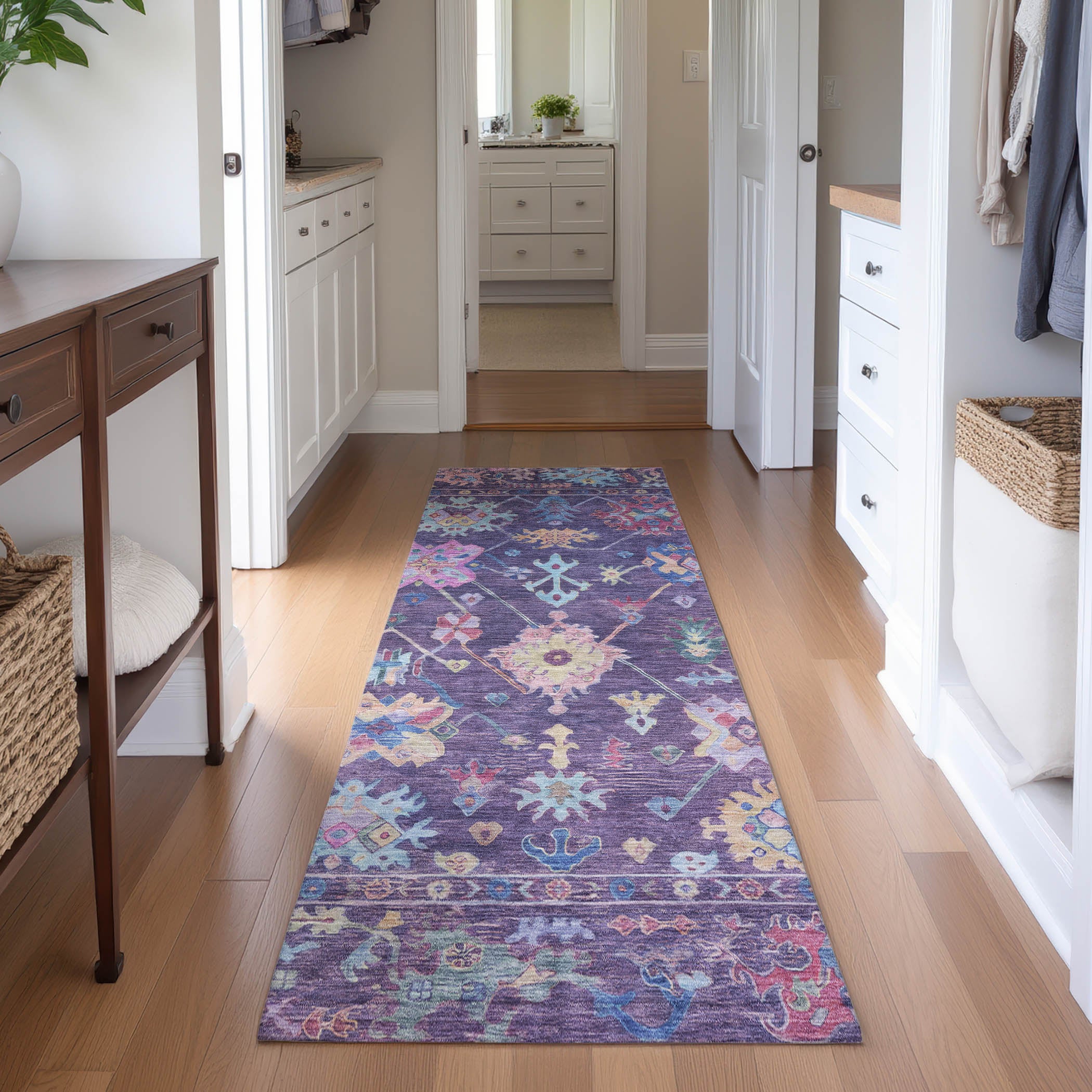 Seville Machine Washable Traditional Eggplant Purple Rug 2'3" x 7'6" #shape_Runner