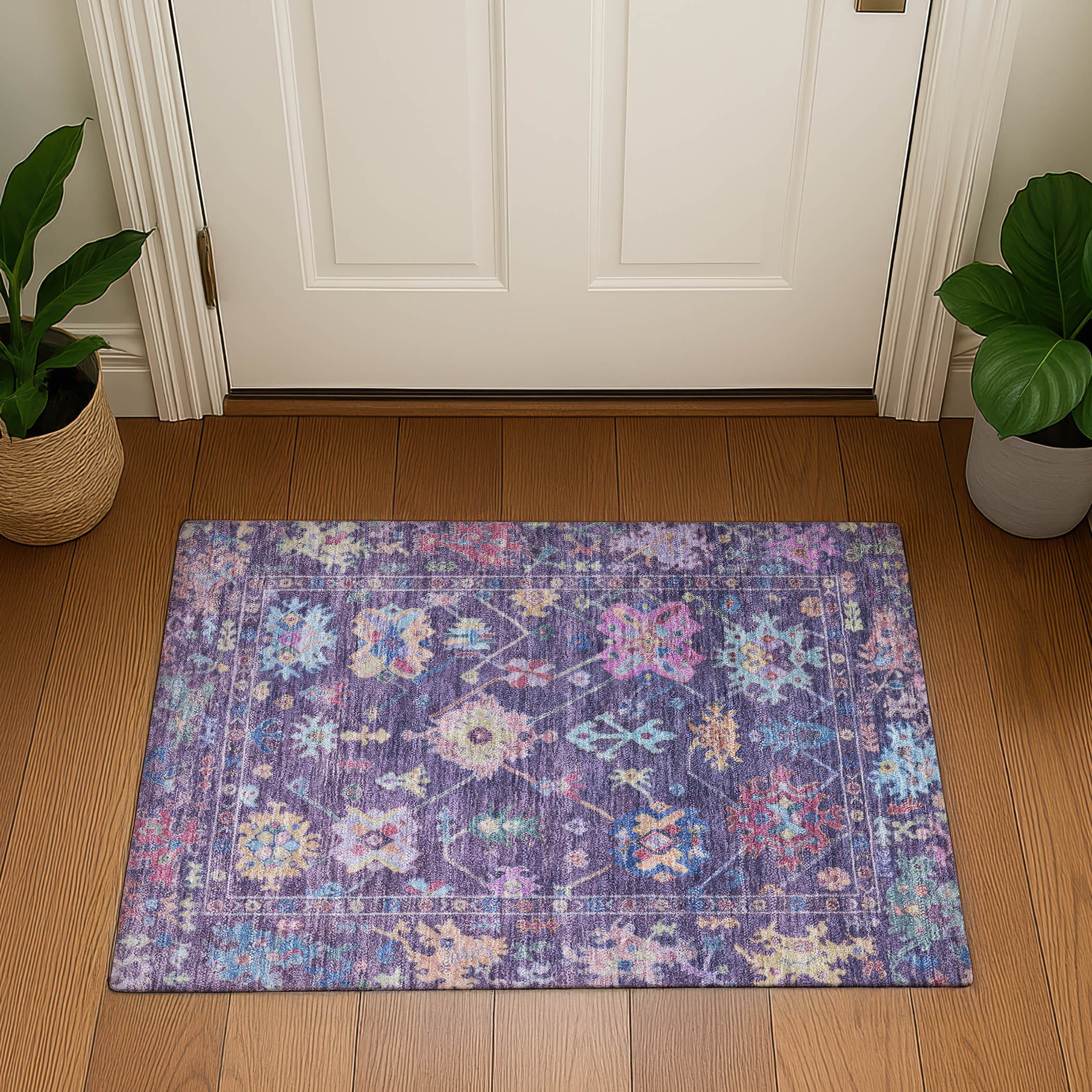Seville Machine Washable Traditional Eggplant Purple Rug 1'8" x 2'6" #shape_Rectangle