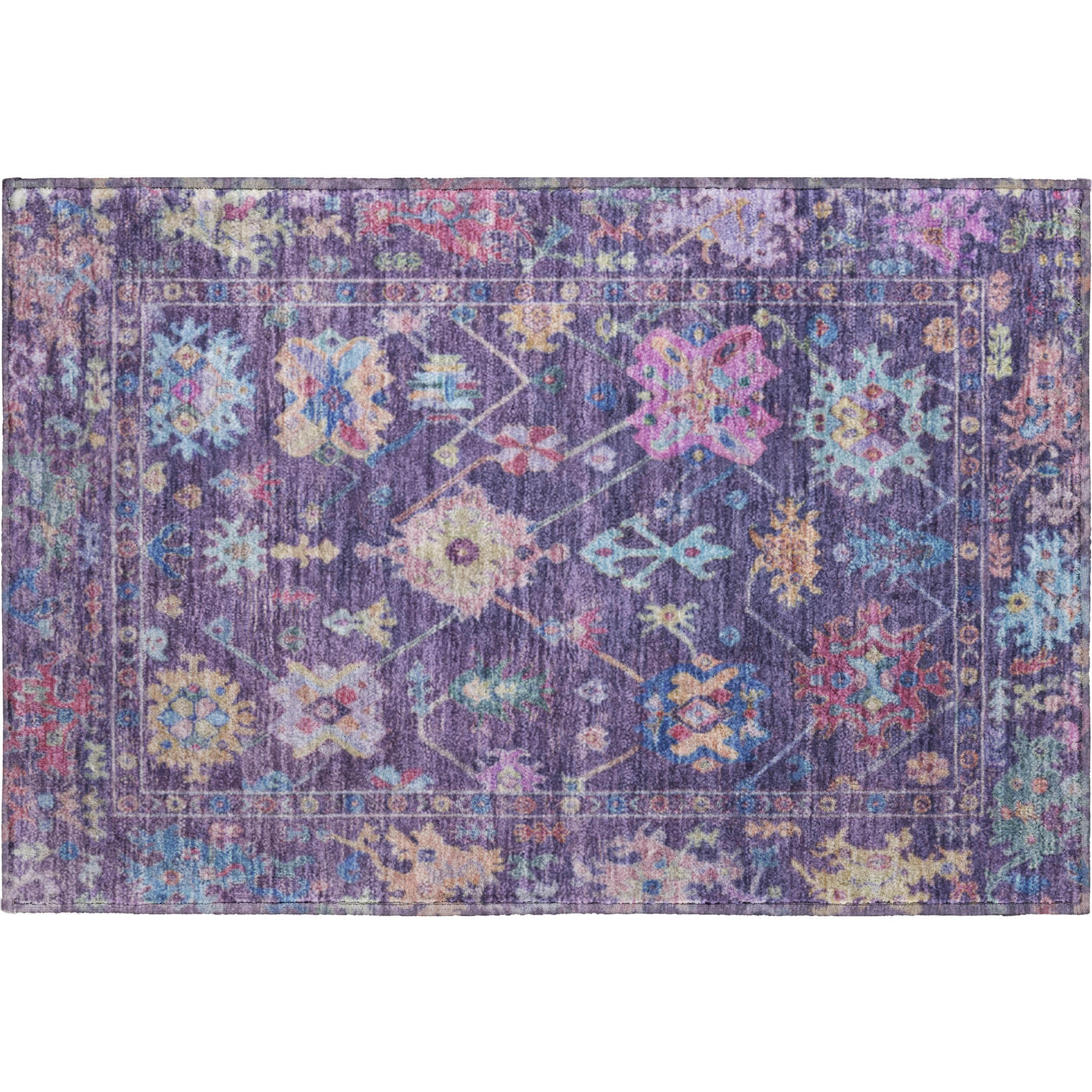 Seville Machine Washable Traditional Eggplant Purple Rug 1'8" x 2'6" #shape_Rectangle