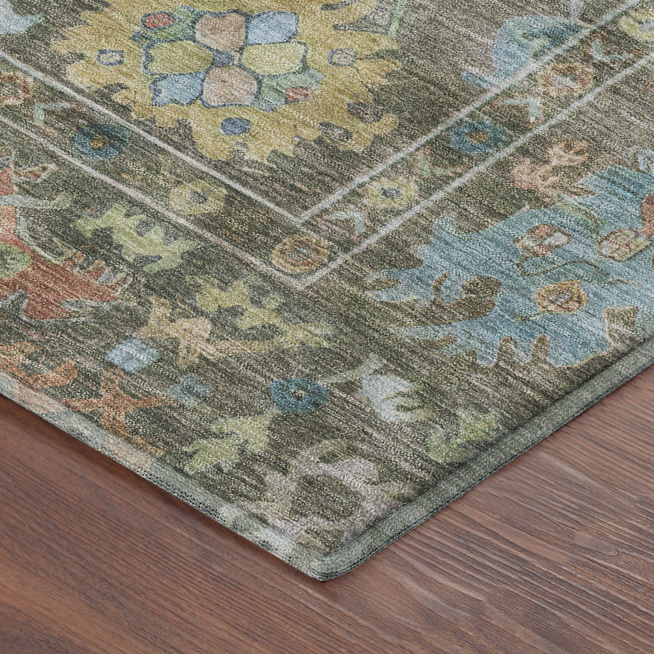 Seville Machine Washable Traditional Fern Green Rug 1'8" x 2'6" #shape_Rectangle