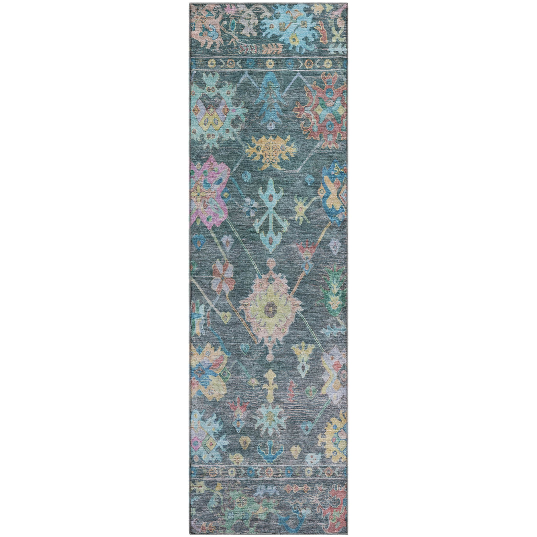 Seville Machine Washable Traditional Teal Rug 2'3" x 7'6" #shape_Runner