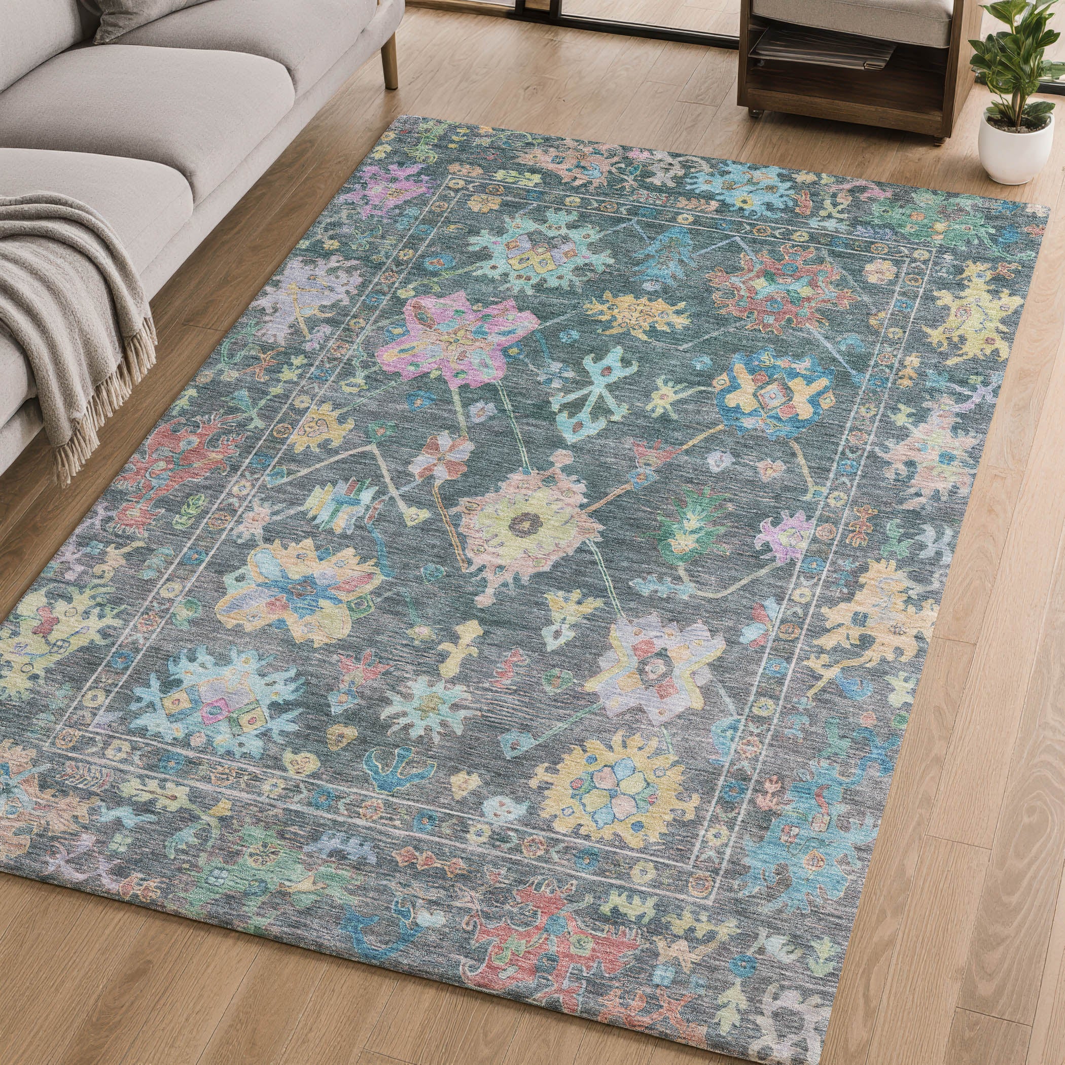Seville Machine Washable Traditional Teal Rug 2'6" x 3'10" #shape_Rectangle