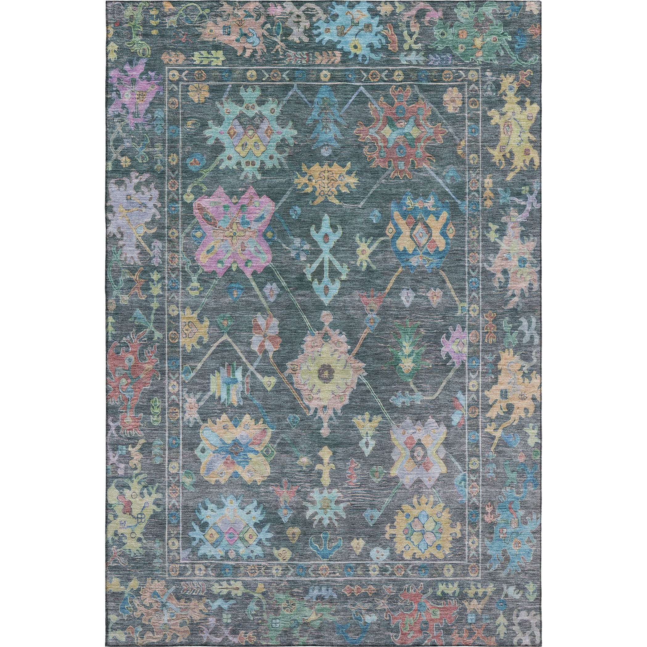 Seville Machine Washable Traditional Teal Rug 2'6" x 3'10" #shape_Rectangle