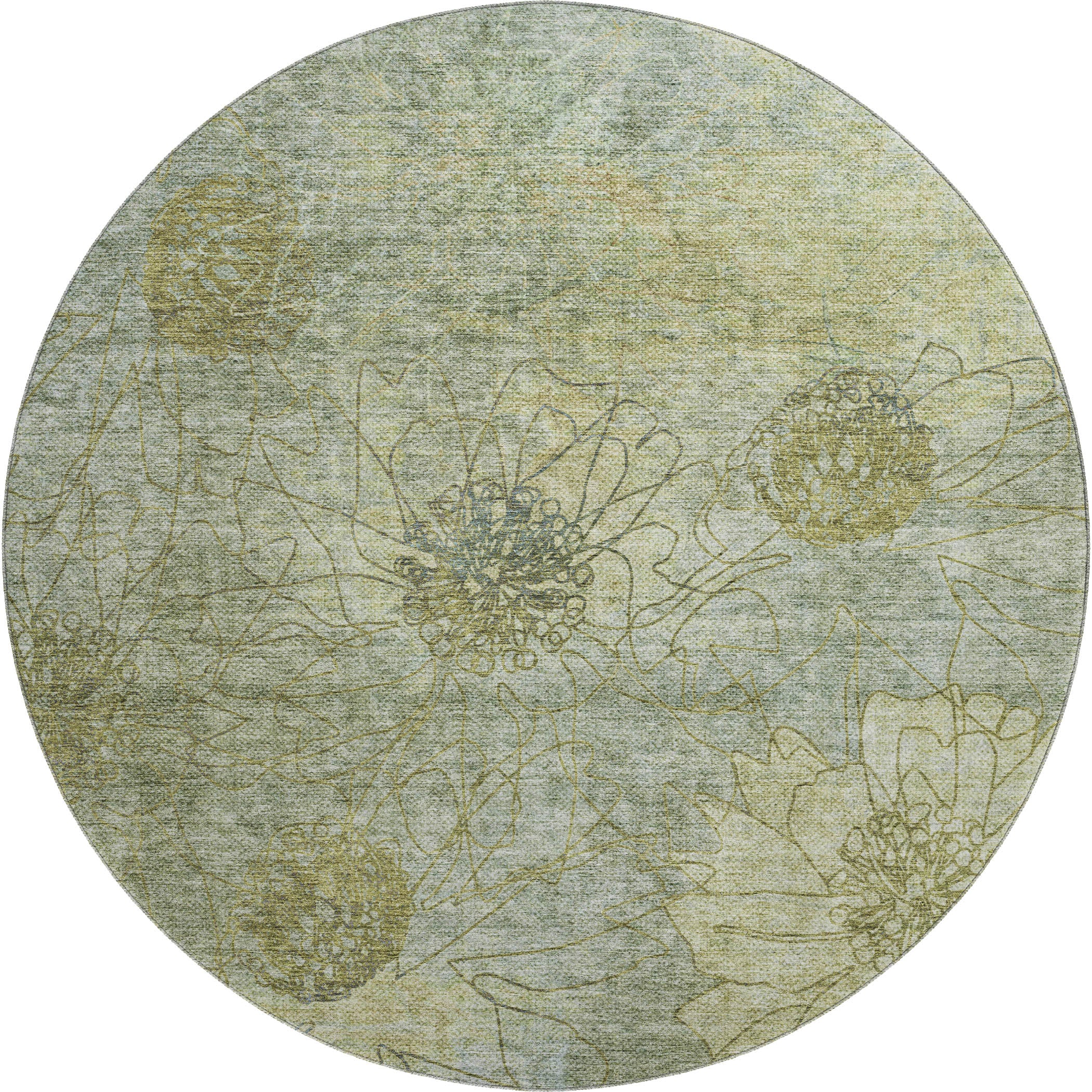 Oaxaca Machine Washable Transitional Aloe Green Rug 8' x 8' #shape_Round