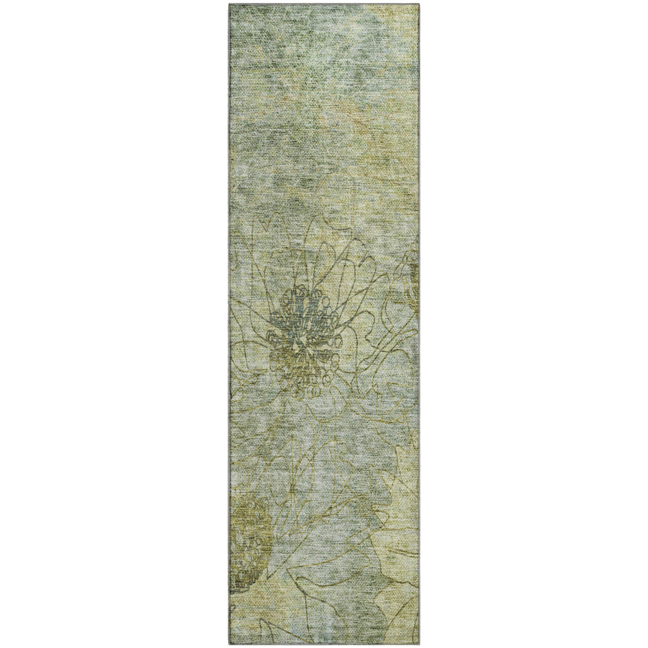 Oaxaca Machine Washable Transitional Aloe Green Rug 2'3" x 7'6" #shape_Runner