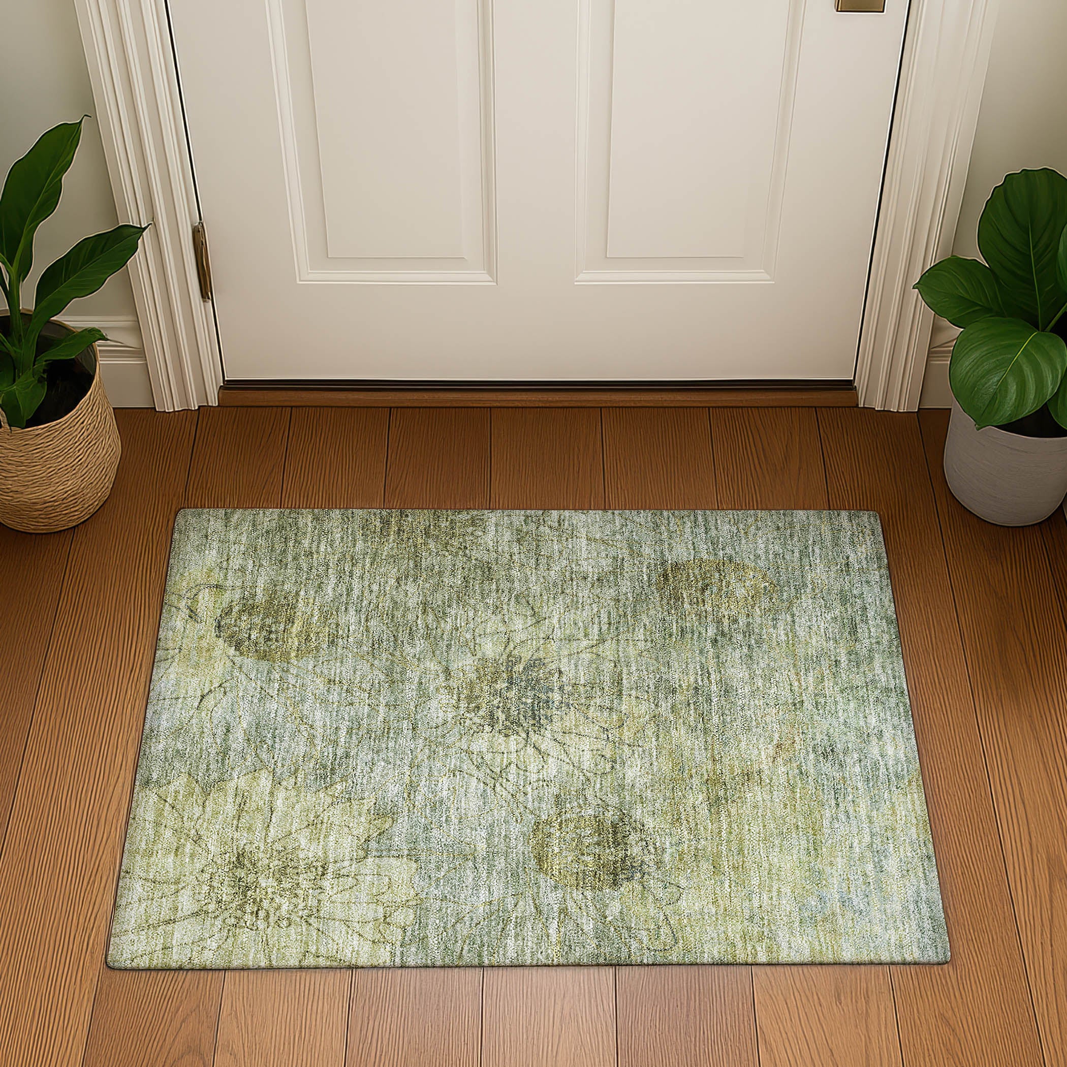Oaxaca Machine Washable Transitional Aloe Green Rug 1'8" x 2'6" #shape_Rectangle