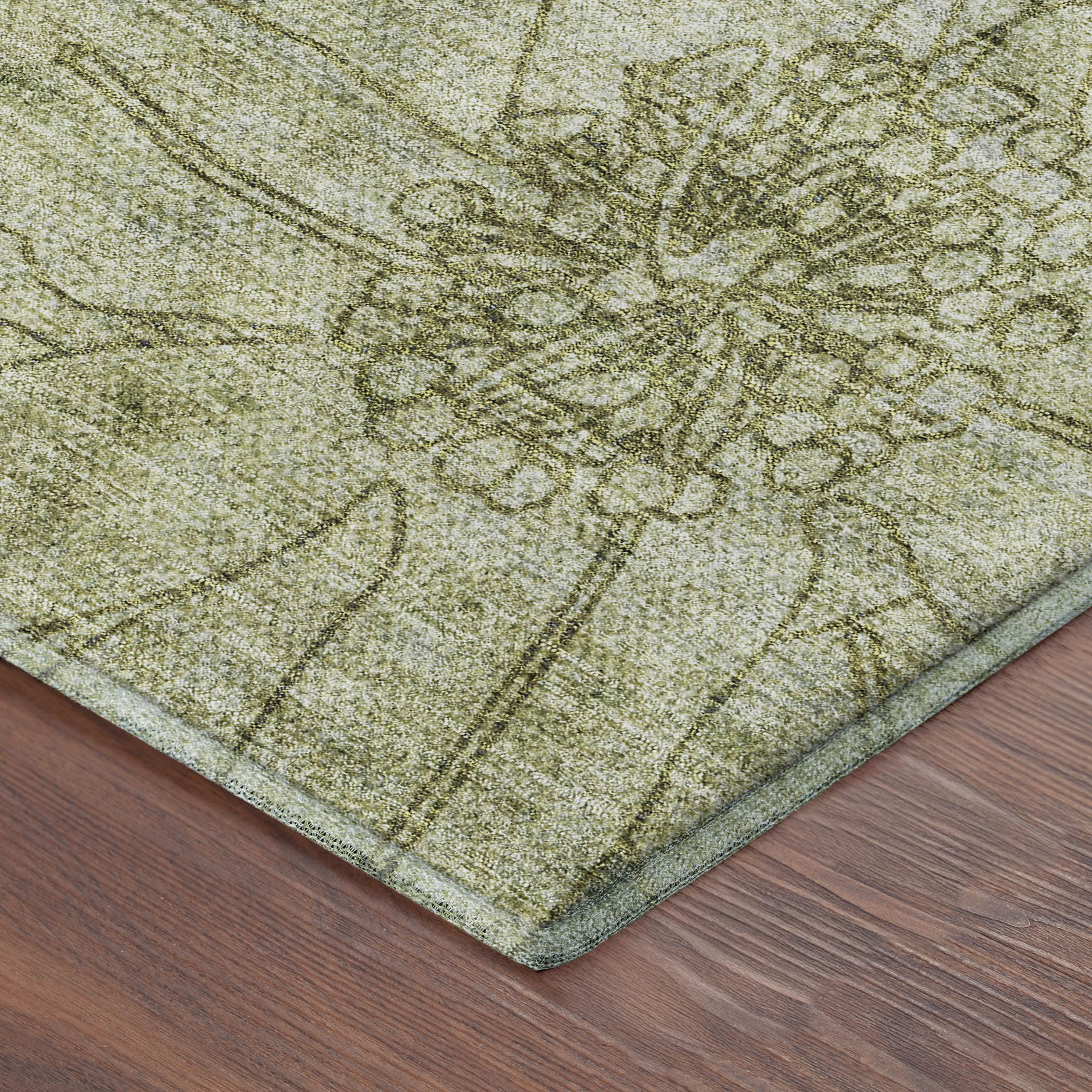 Oaxaca Machine Washable Transitional Aloe Green Rug 1'8" x 2'6" #shape_Rectangle