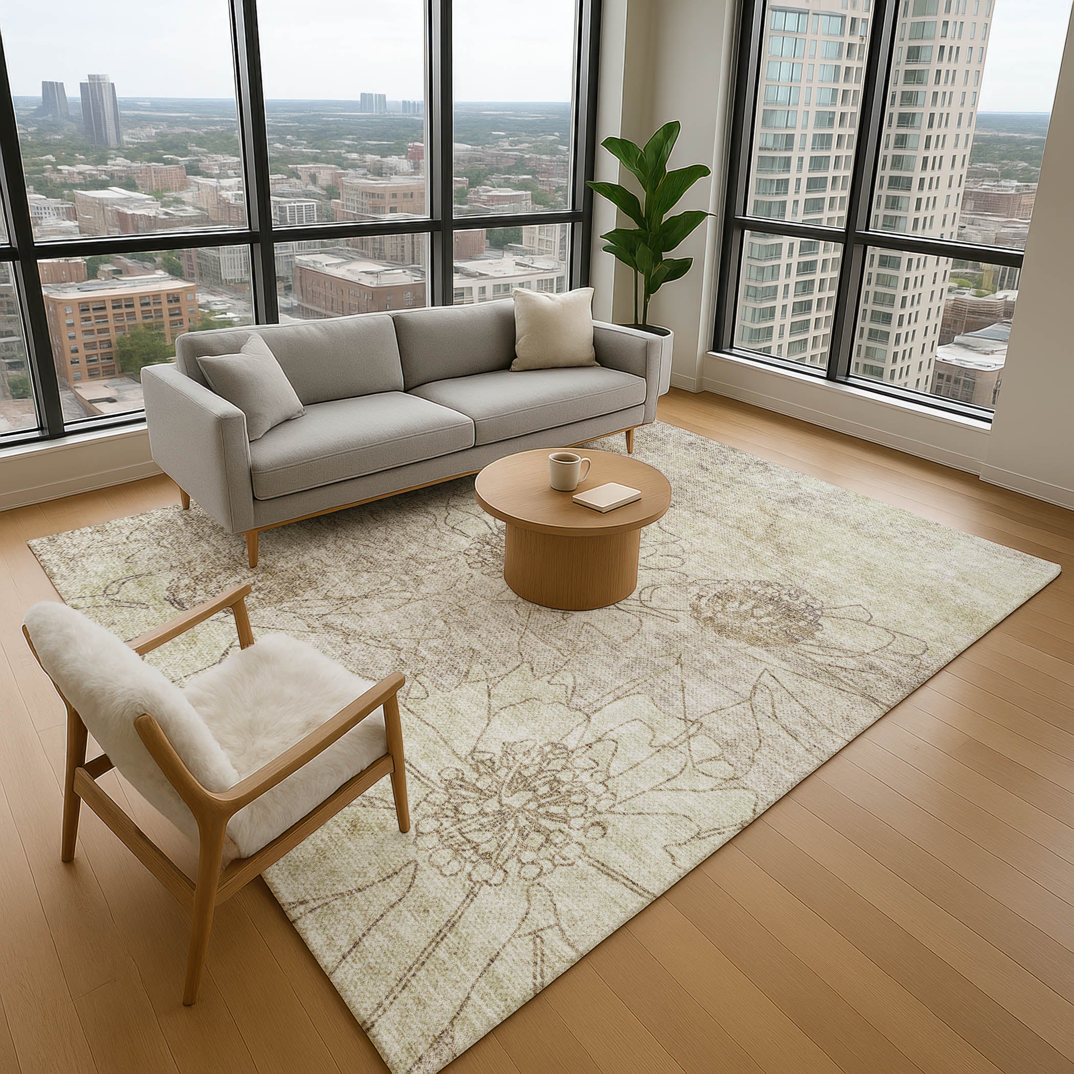 Oaxaca Machine Washable Transitional Brown Rug 2'6" x 3'10" #shape_Rectangle