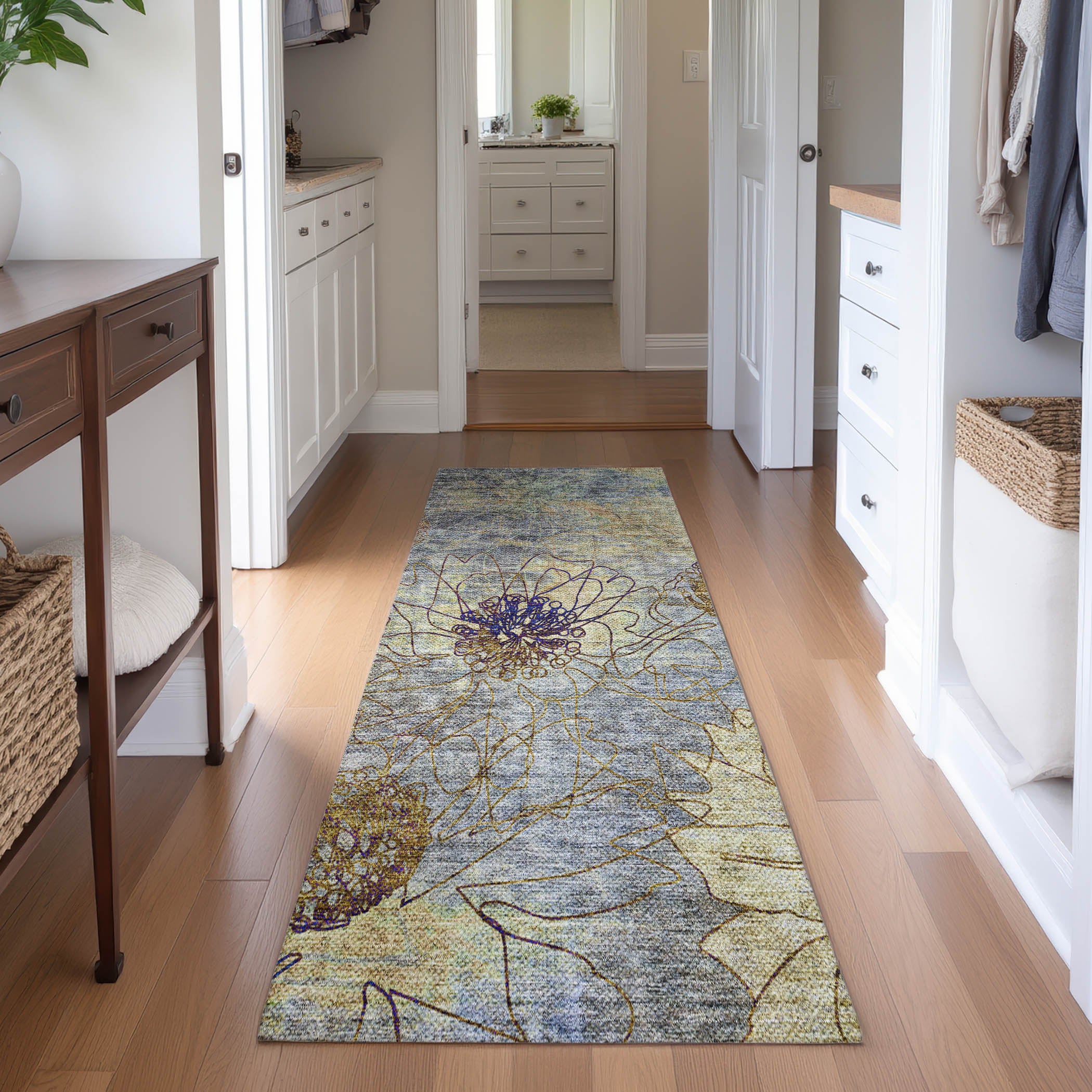 Oaxaca Machine Washable Transitional Denim Blue Rug 2'3" x 7'6" #shape_Runner