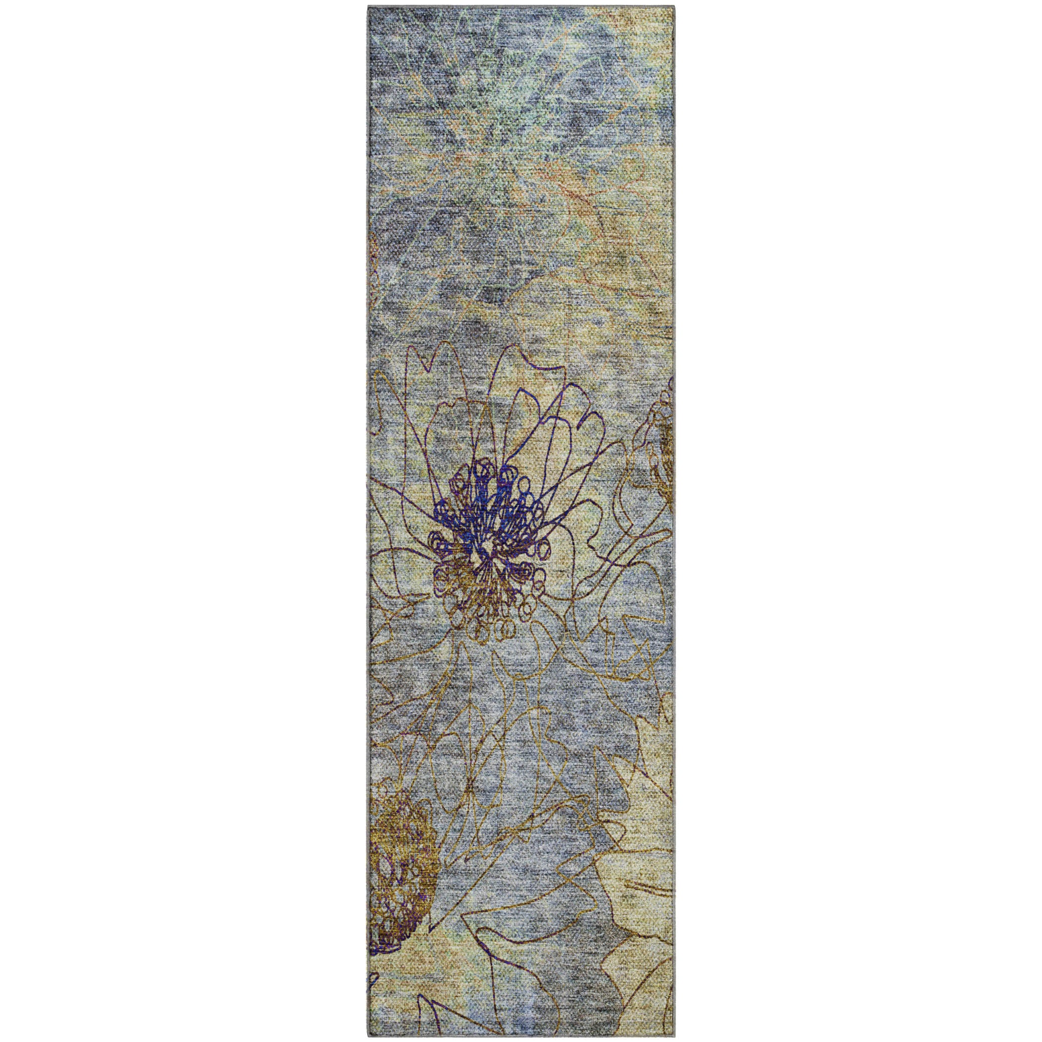 Oaxaca Machine Washable Transitional Denim Blue Rug 2'3" x 7'6" #shape_Runner