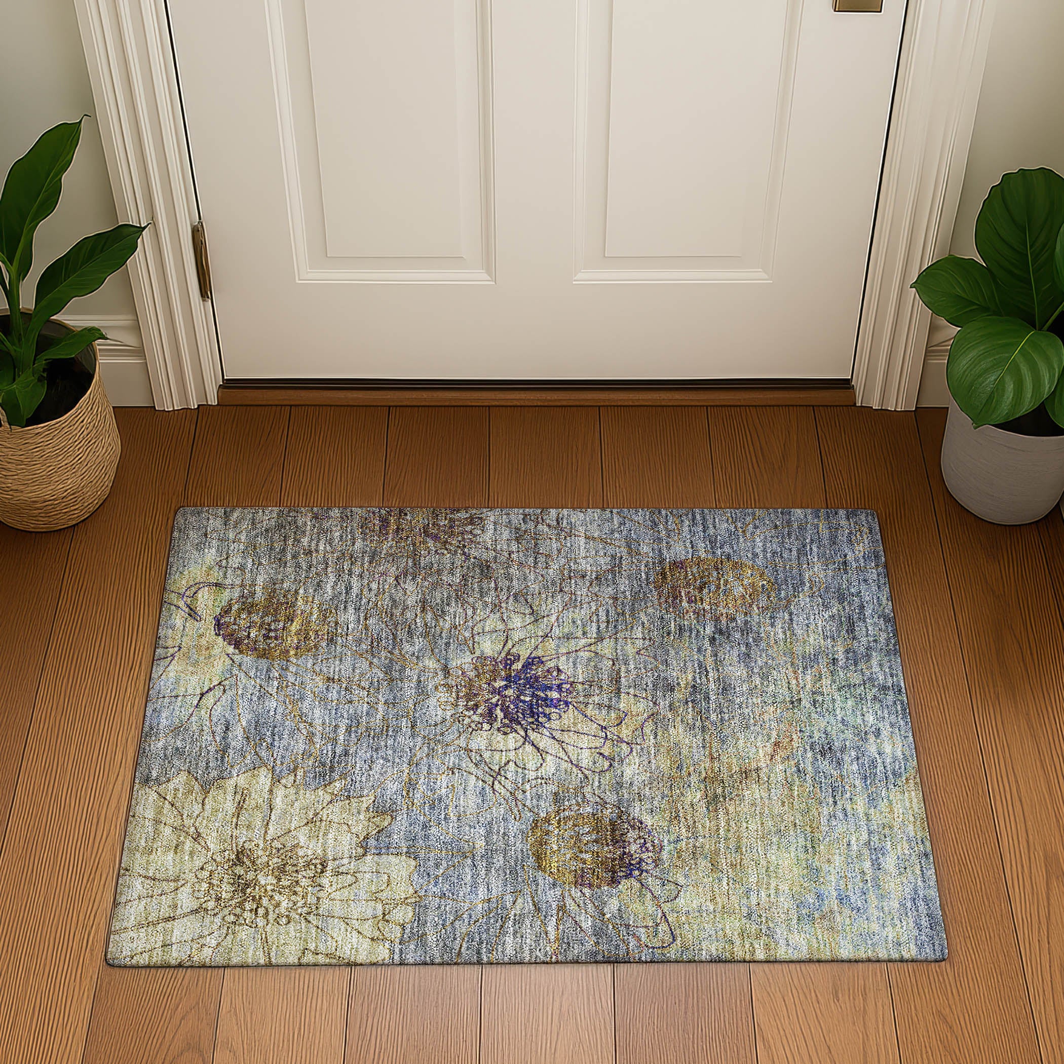 Oaxaca Machine Washable Transitional Denim Blue Rug 1'8" x 2'6" #shape_Rectangle