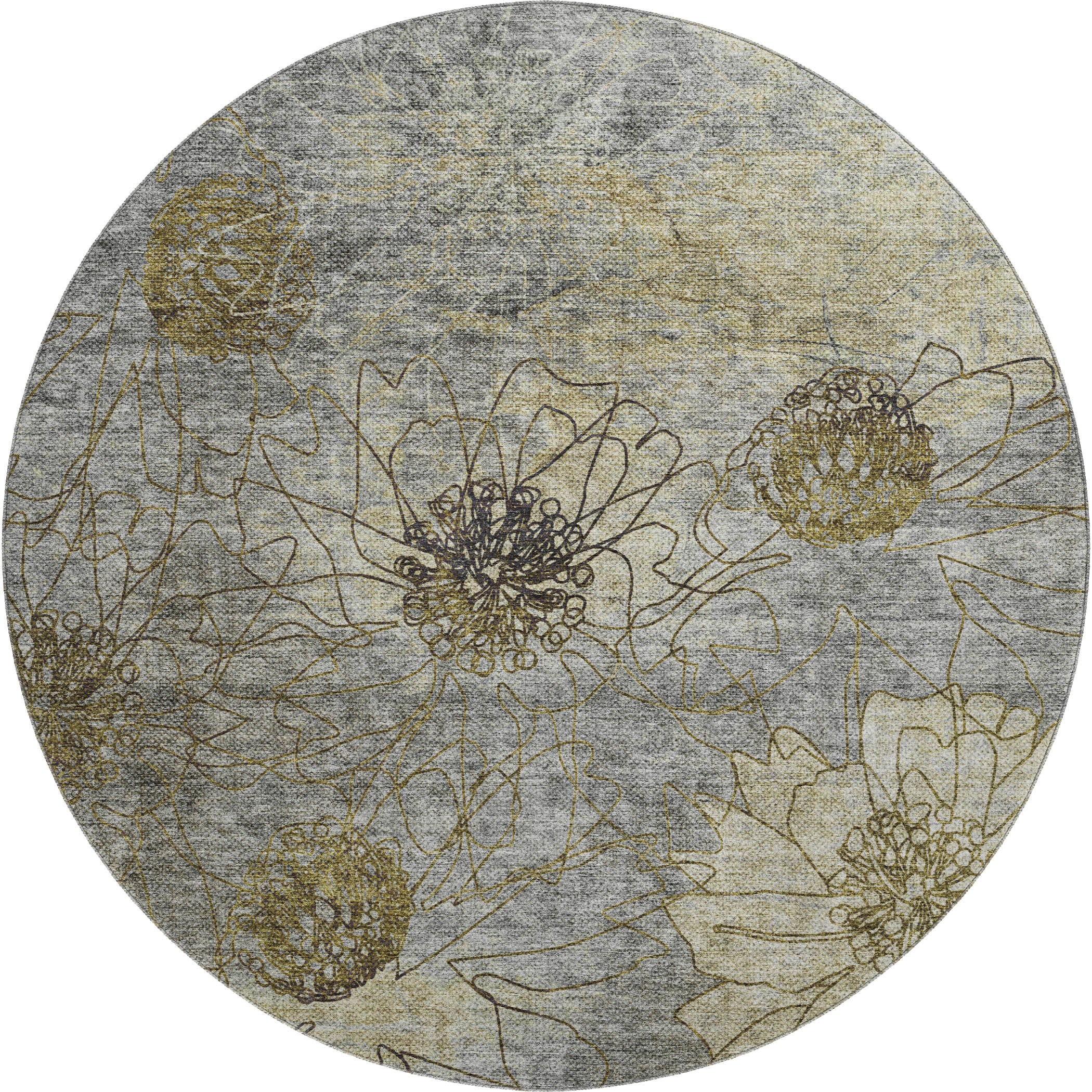Oaxaca Machine Washable Transitional Granite Gray Rug 8' x 8' #shape_Round