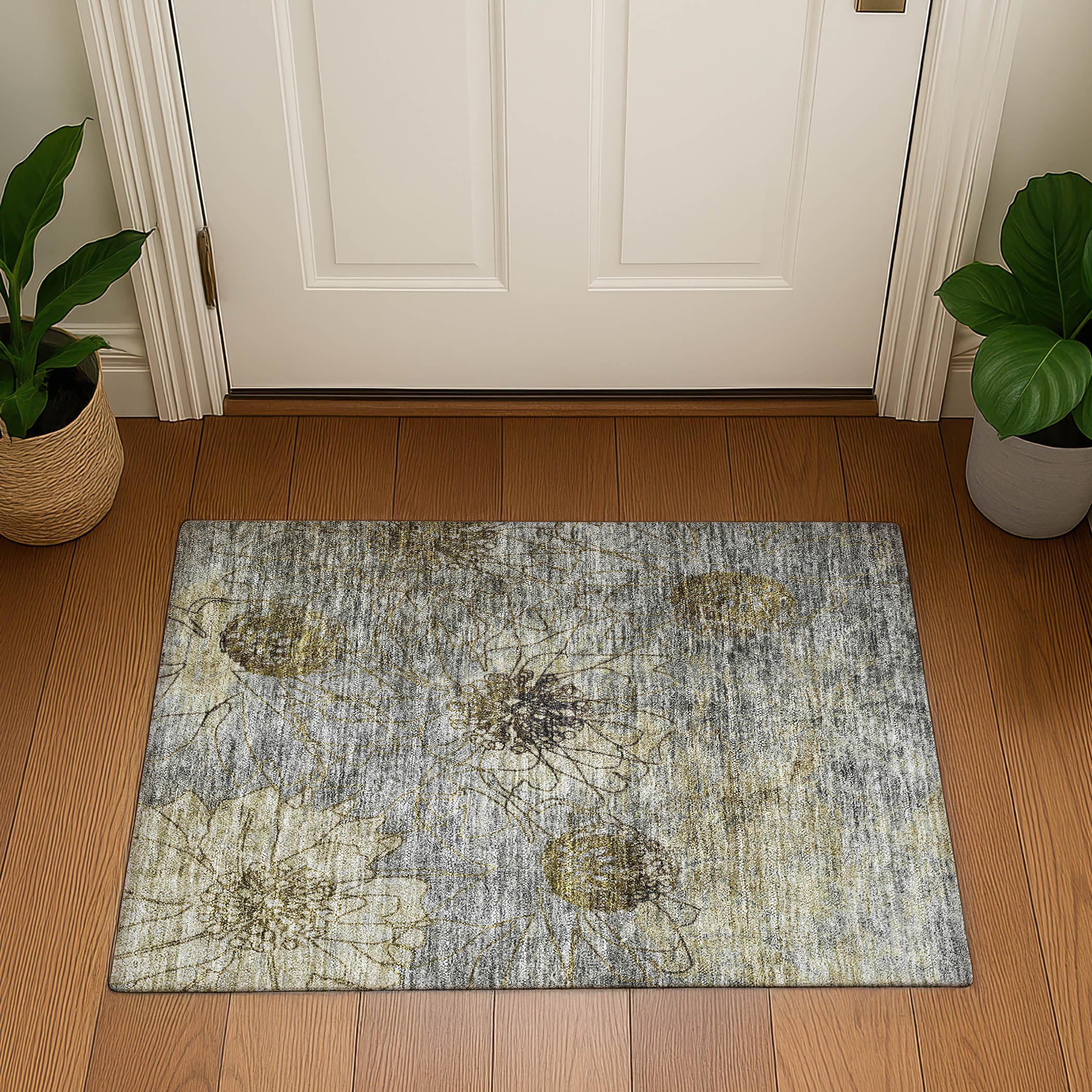 Oaxaca Machine Washable Transitional Granite Gray Rug 1'8" x 2'6" #shape_Rectangle