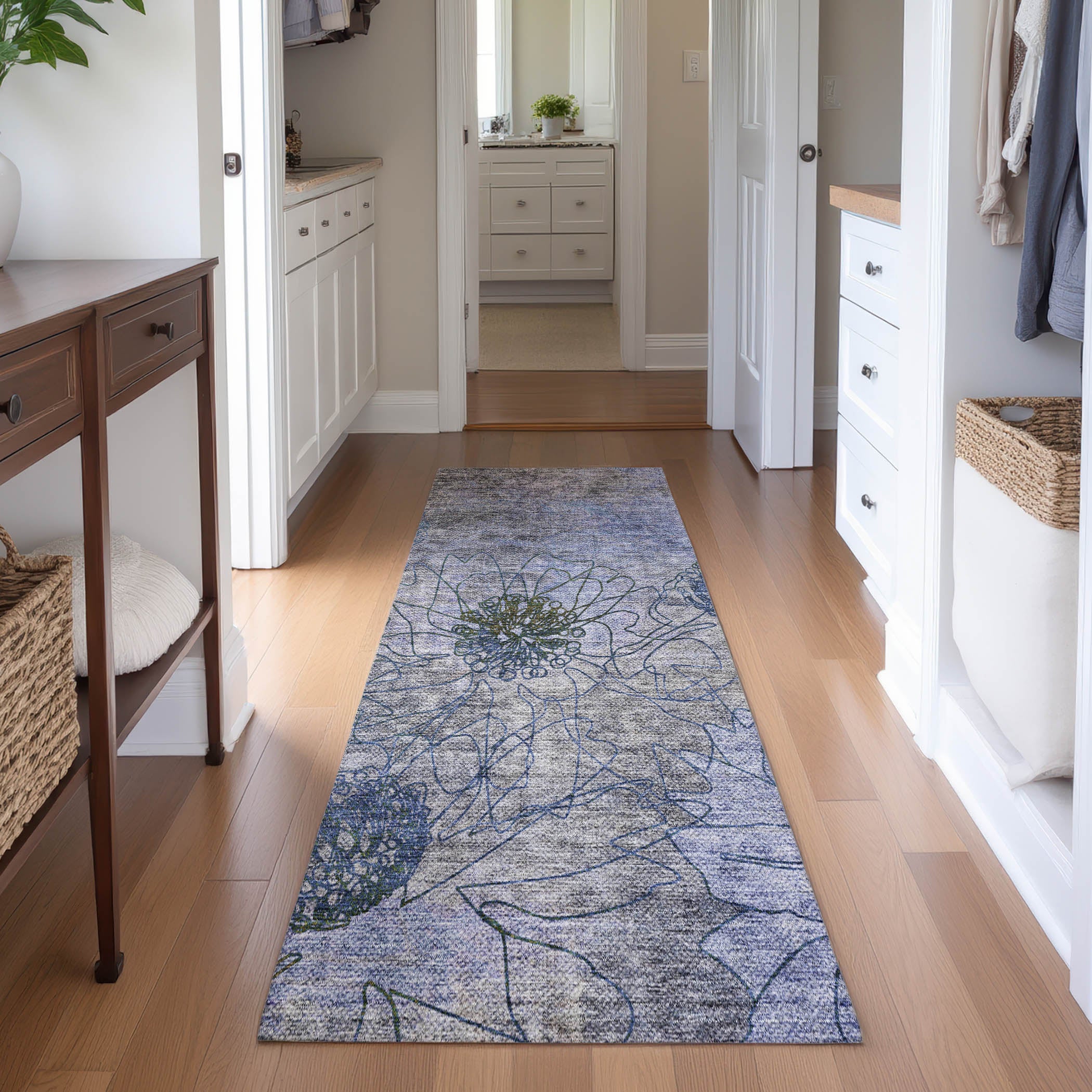 Oaxaca Machine Washable Transitional Gray Rug 2'3" x 7'6" #shape_Runner