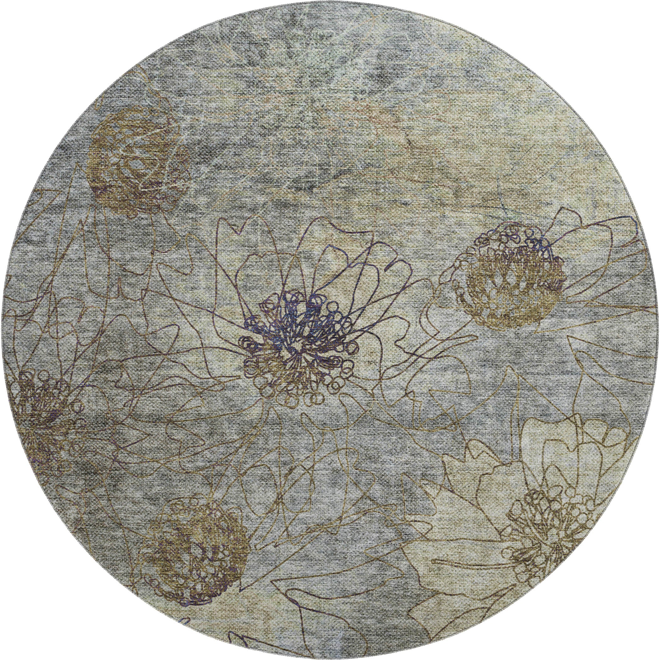 Oaxaca Machine Washable Transitional Pewter Gray Rug 8' x 8' #shape_Round