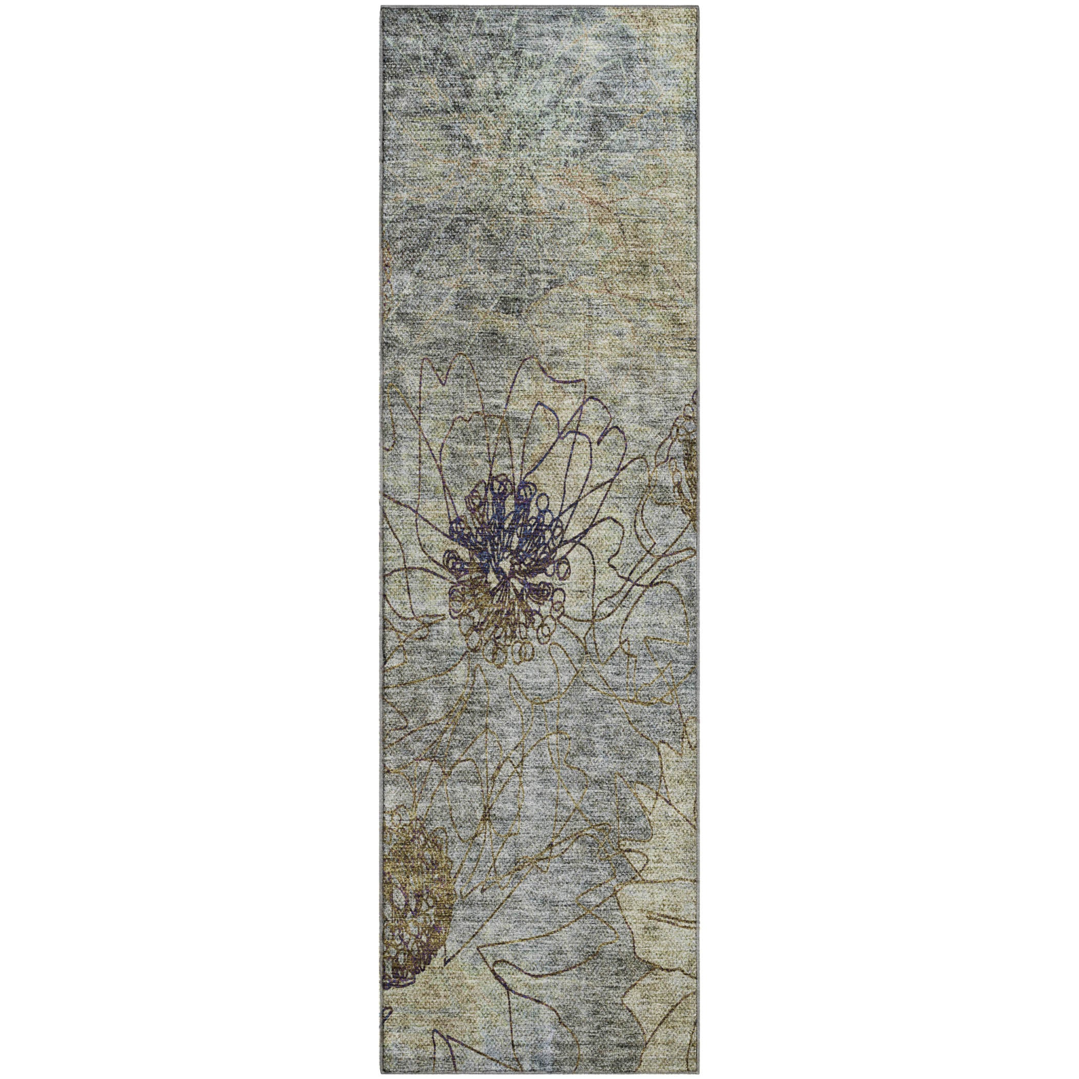 Oaxaca Machine Washable Transitional Pewter Gray Rug 2'3" x 7'6" #shape_Runner