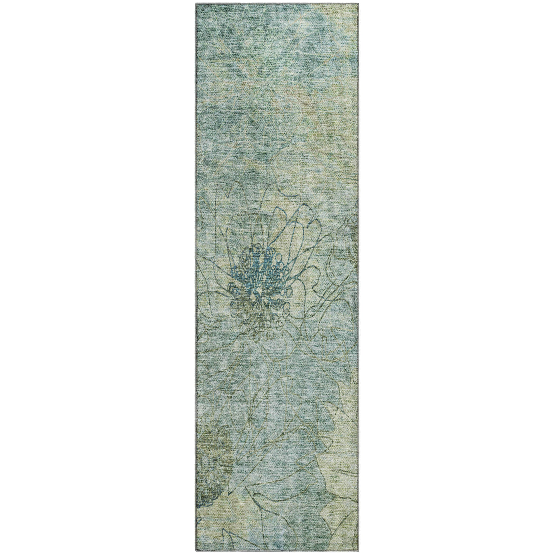 Oaxaca Machine Washable Transitional Seafoam Blue Rug 2'3" x 7'6" #shape_Runner