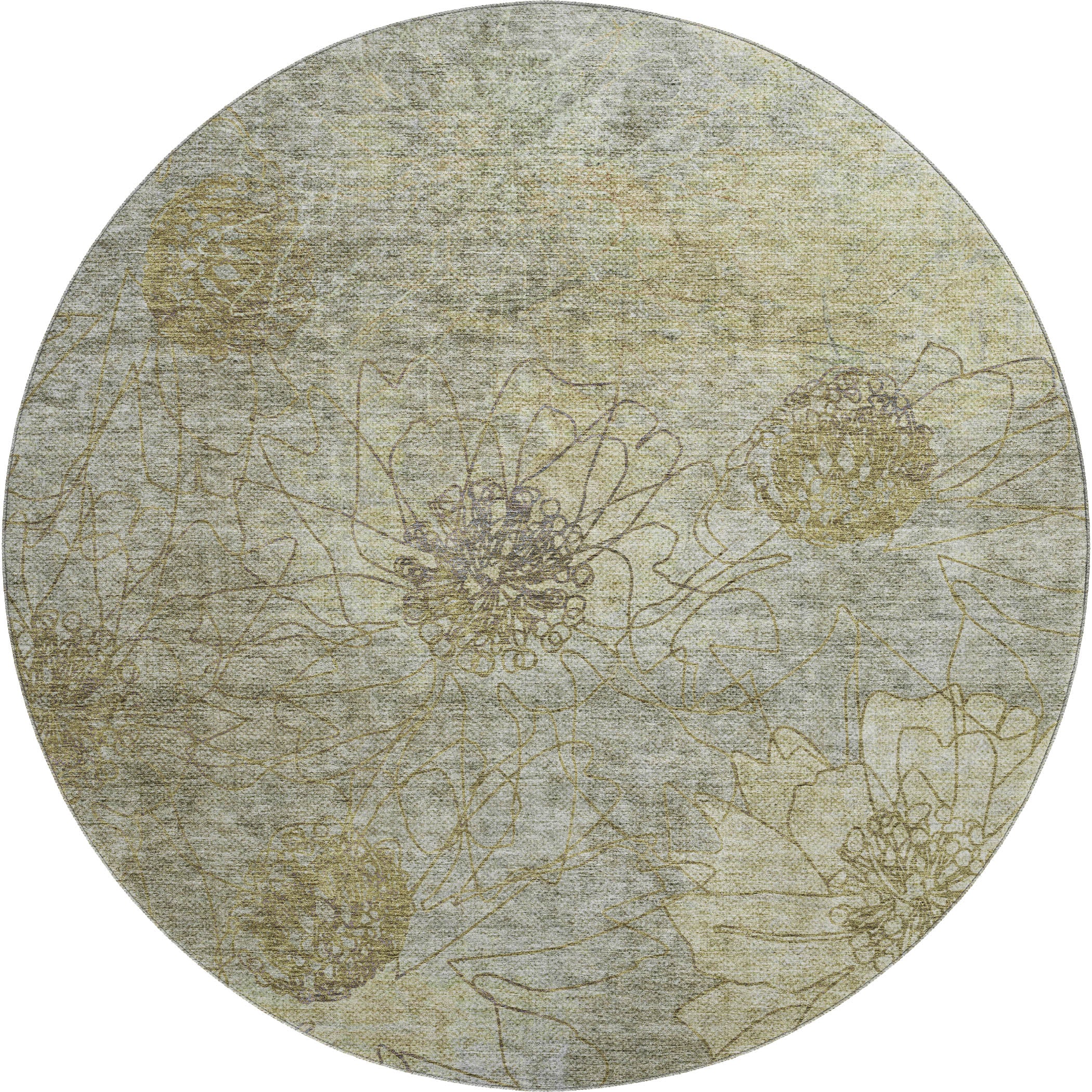 Oaxaca Machine Washable Transitional Taupe Brown Rug 8' x 8' #shape_Round
