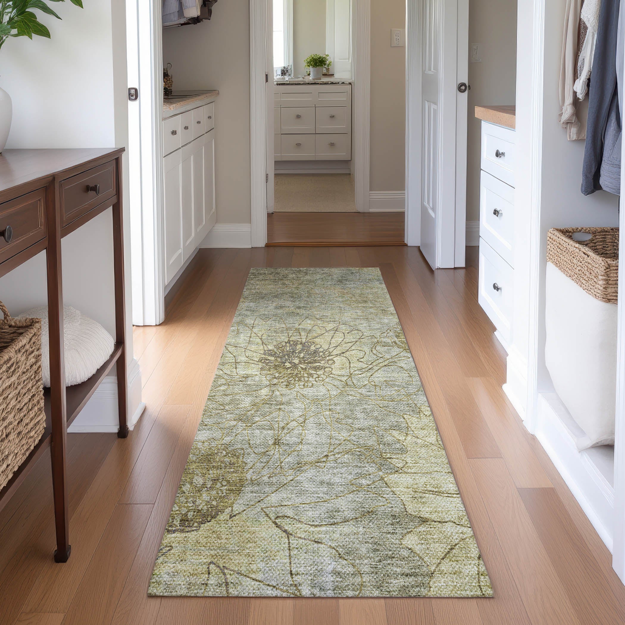 Oaxaca Machine Washable Transitional Taupe Brown Rug 2'3" x 7'6" #shape_Runner