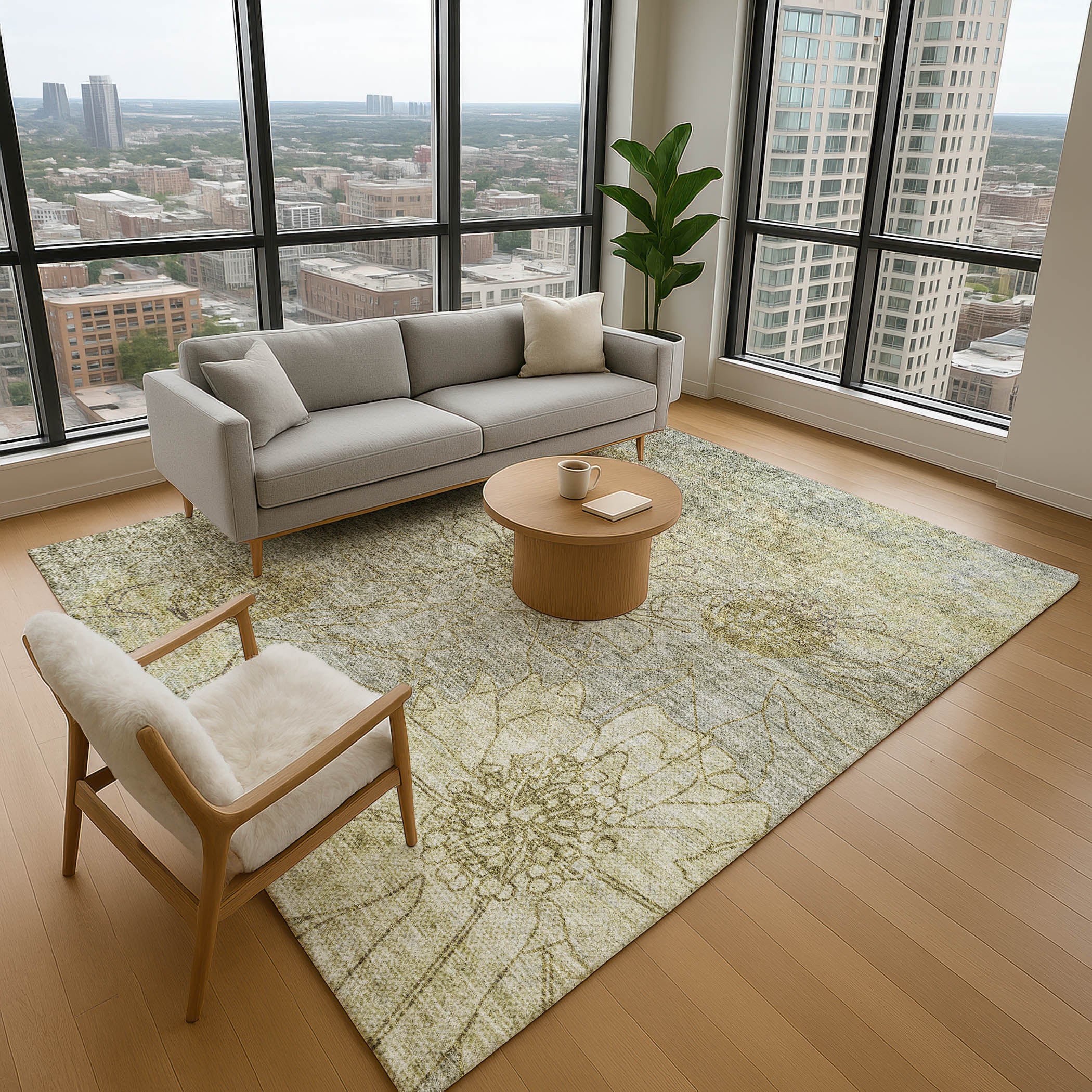 Oaxaca Machine Washable Transitional Taupe Brown Rug 2'6" x 3'10" #shape_Rectangle