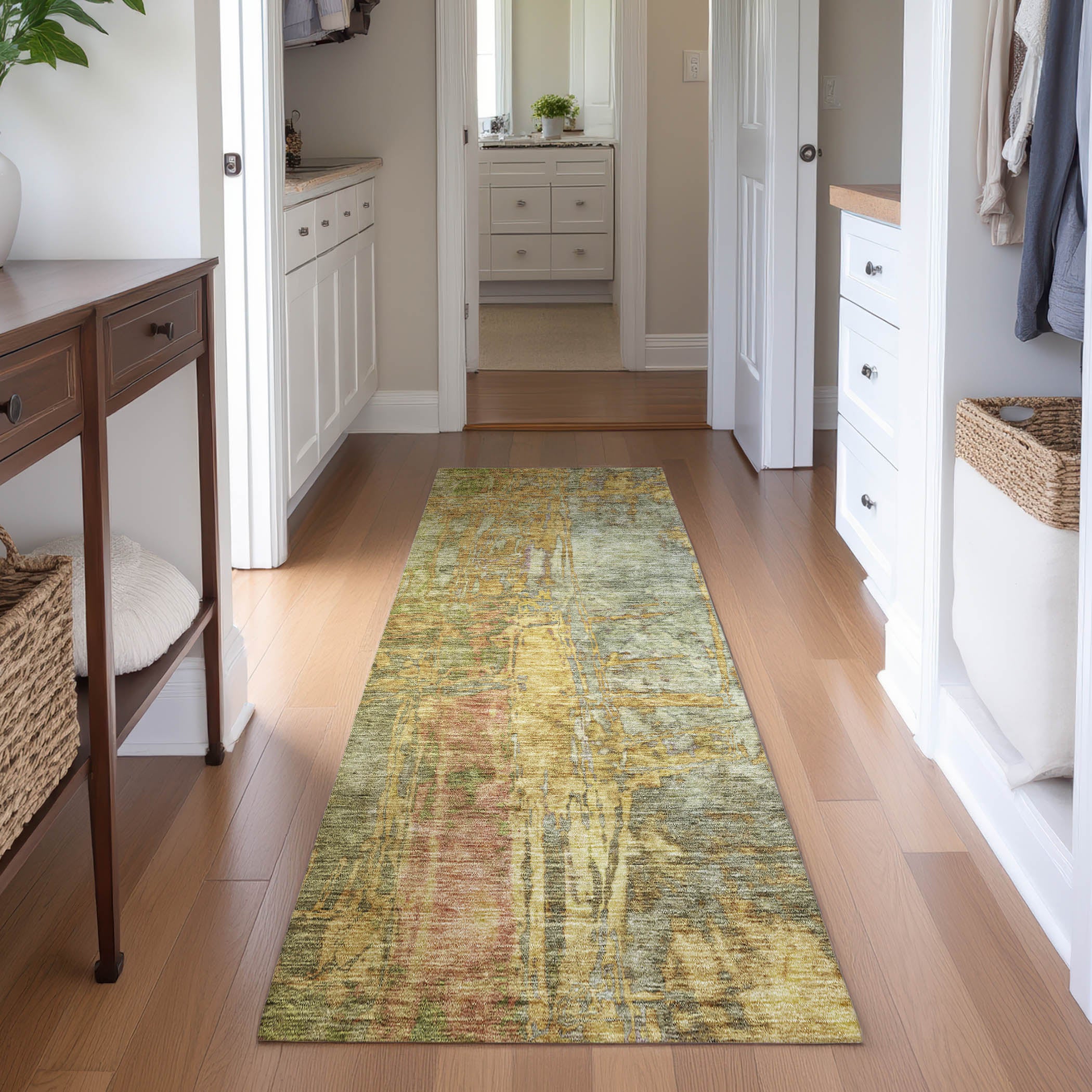 Siena Machine Washable Transitional Aloe Green Rug 2'3" x 7'6" #shape_Runner