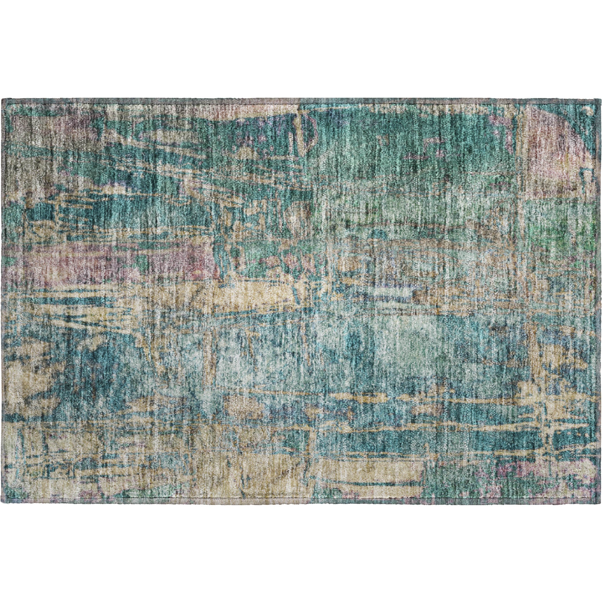 Siena Machine Washable Transitional Teal Rug 1'8" x 2'6" #shape_Rectangle