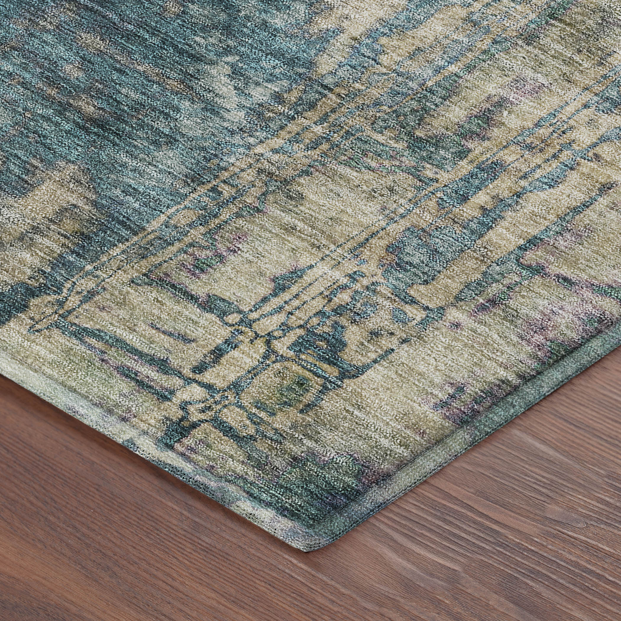 Siena Machine Washable Transitional Teal Rug 1'8" x 2'6" #shape_Rectangle