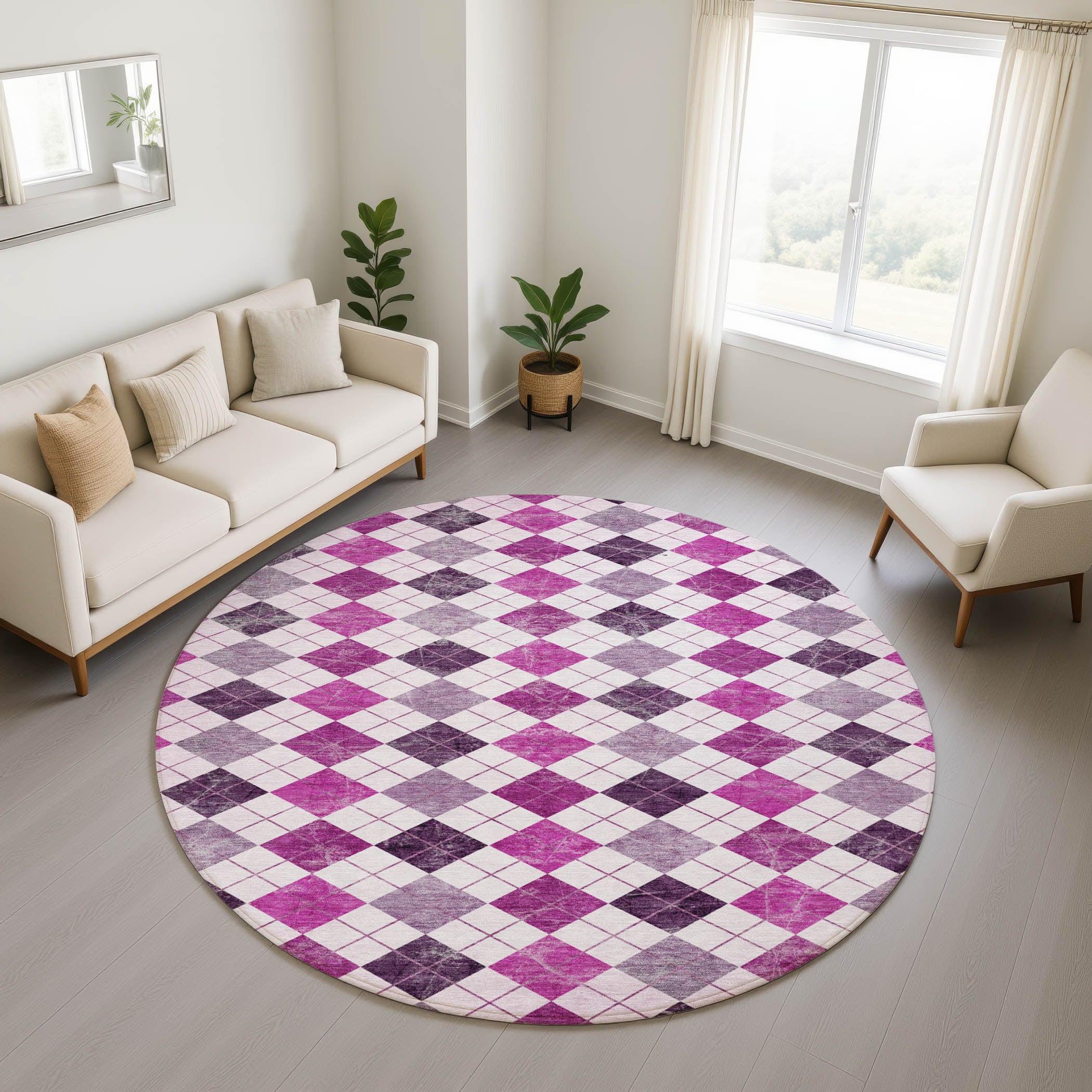 Marrakech Machine Washable Transitional Blush Pink Rug 8' x 8' #shape_Round
