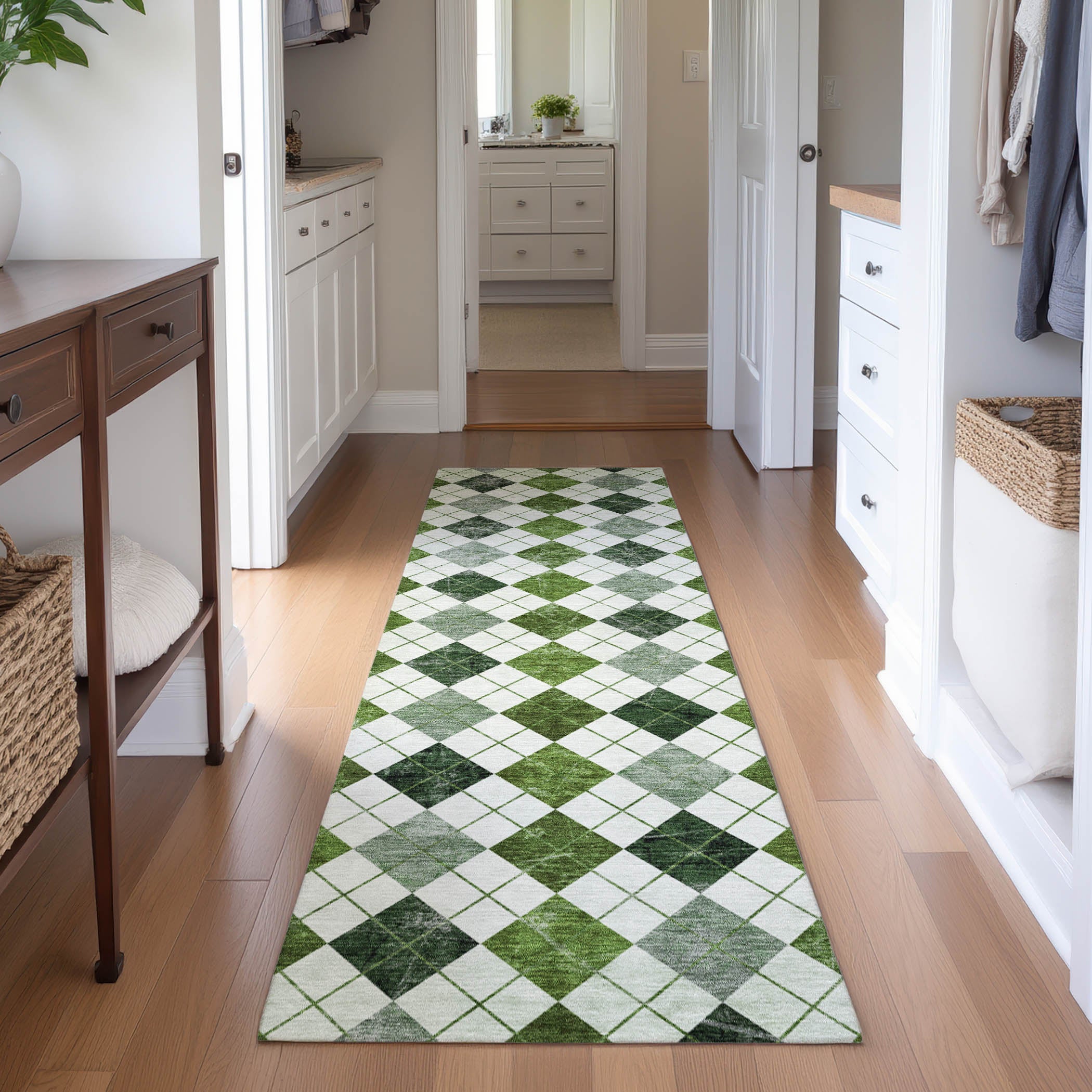 Marrakech Machine Washable Transitional Olive Green Rug 2'3" x 7'6" #shape_Runner