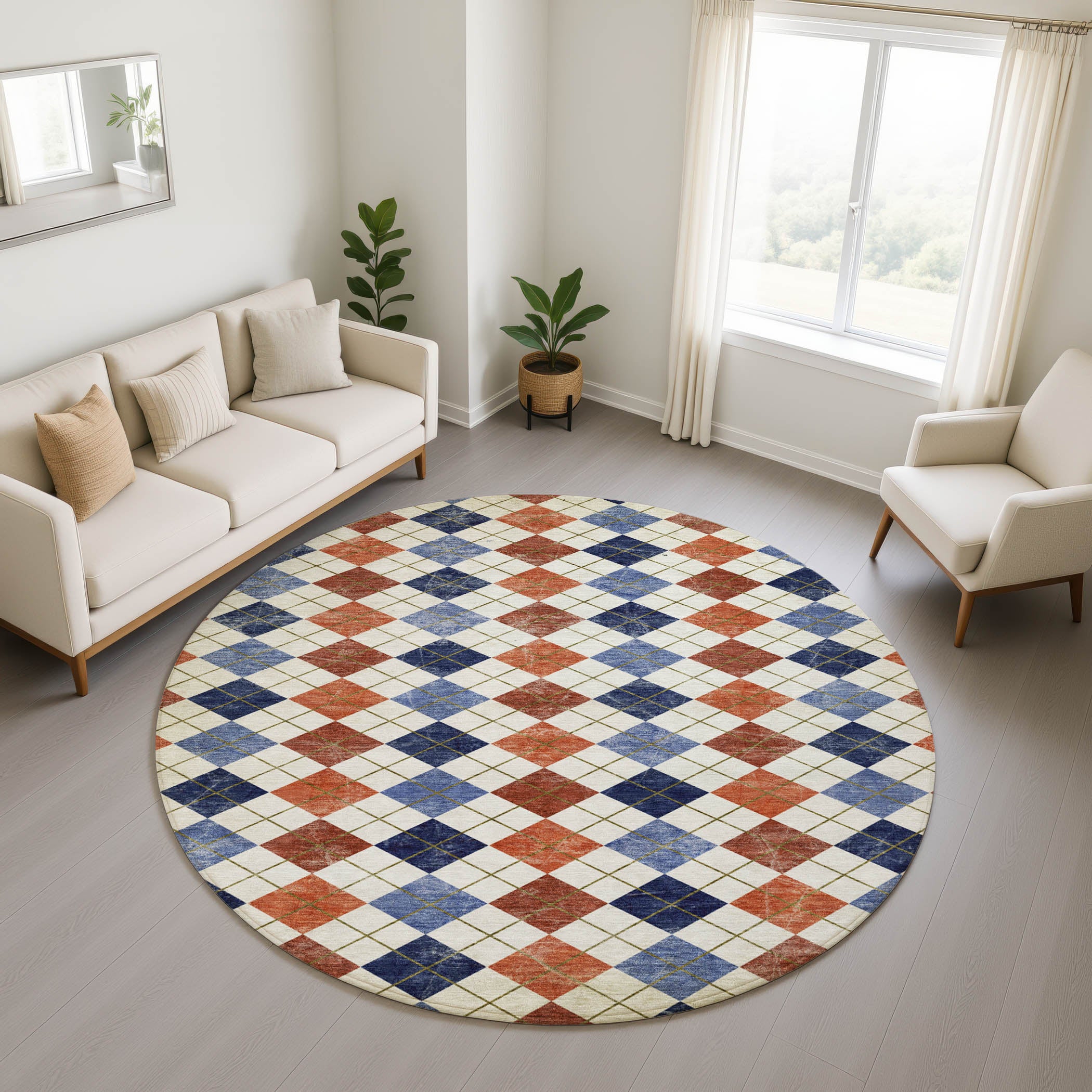Marrakech Machine Washable Transitional Orange Rug 8' x 8' #shape_Round