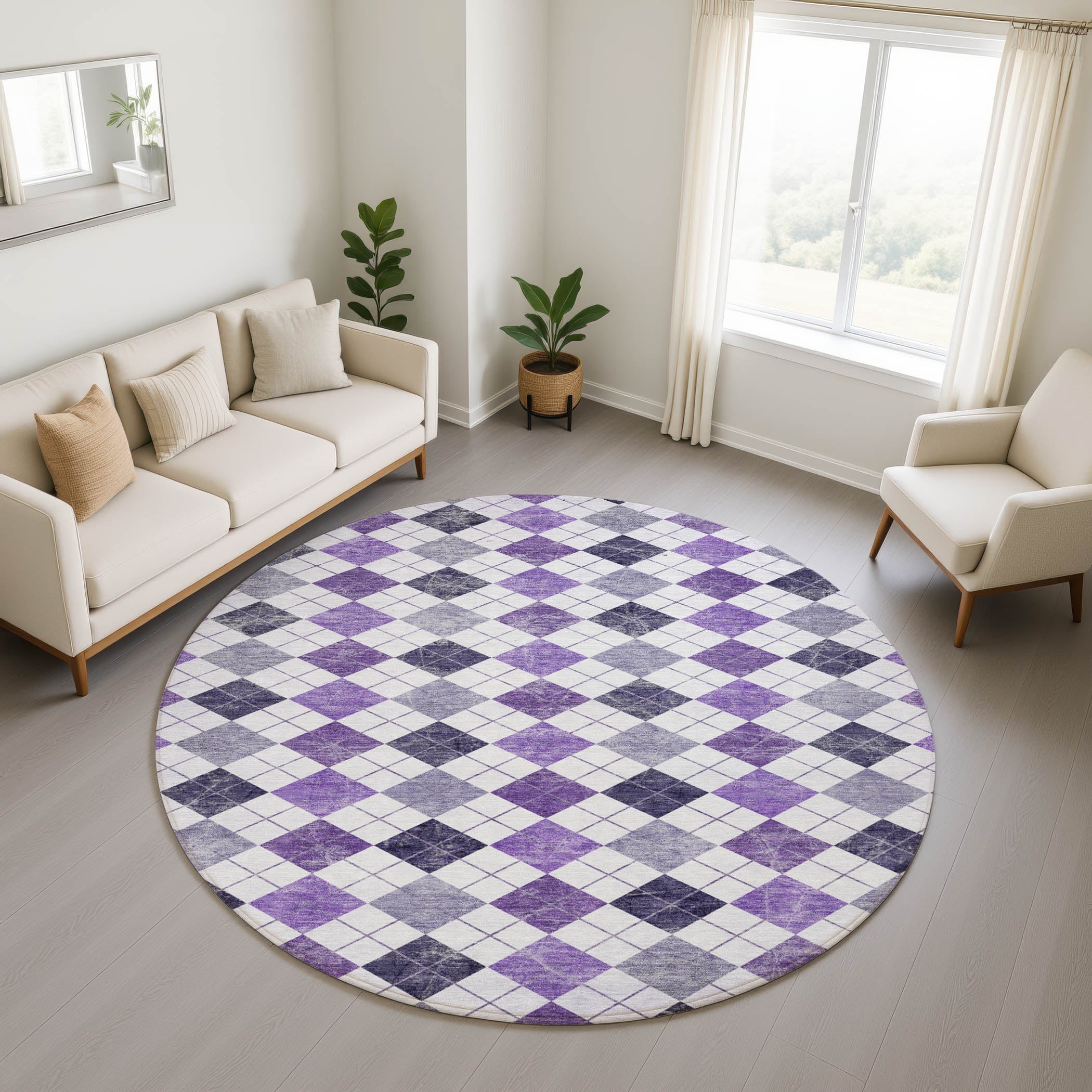 Marrakech Machine Washable Transitional Plum Purple Rug 8' x 8' #shape_Round