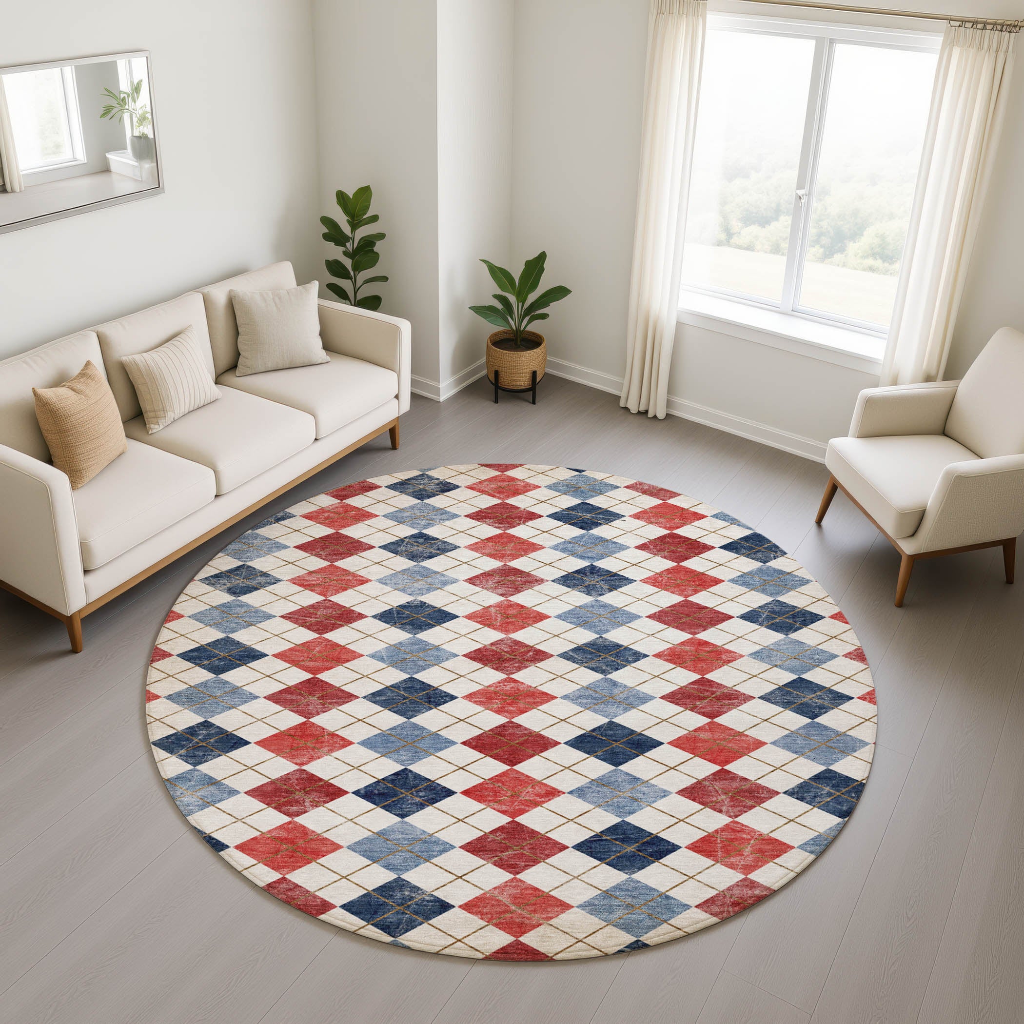 Marrakech Machine Washable Transitional Red Rug 8' x 8' #shape_Round