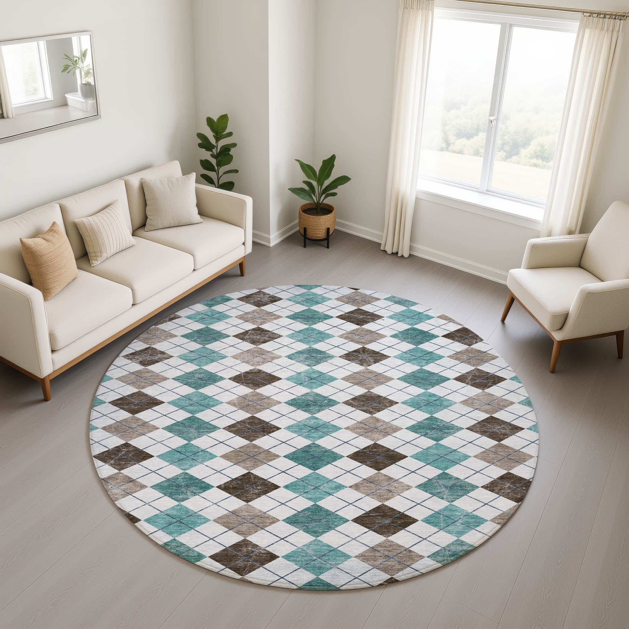 Marrakech Machine Washable Transitional Teal Rug 8' x 8' #shape_Round