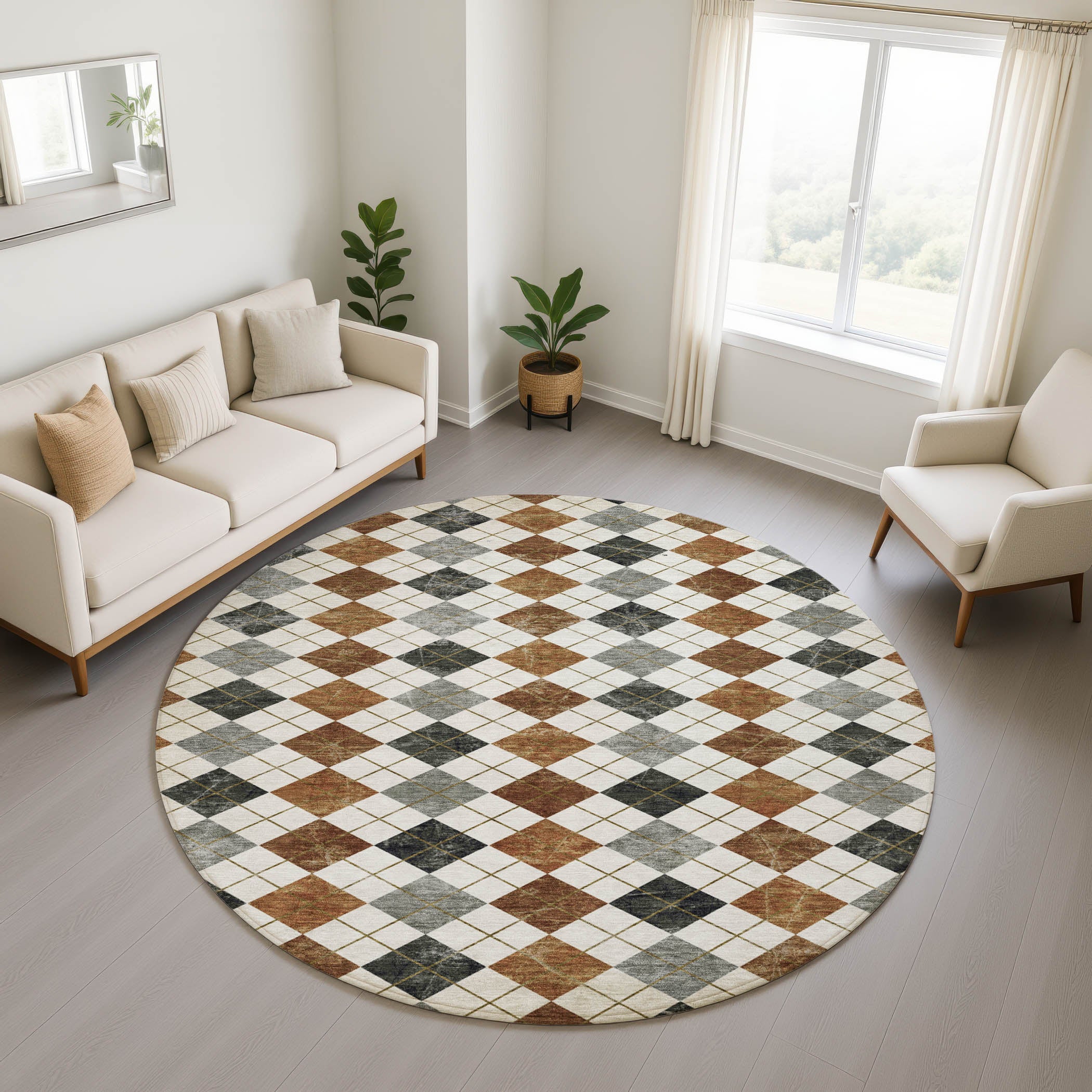 Marrakech Machine Washable Transitional Terracotta Orange Rug 8' x 8' #shape_Round